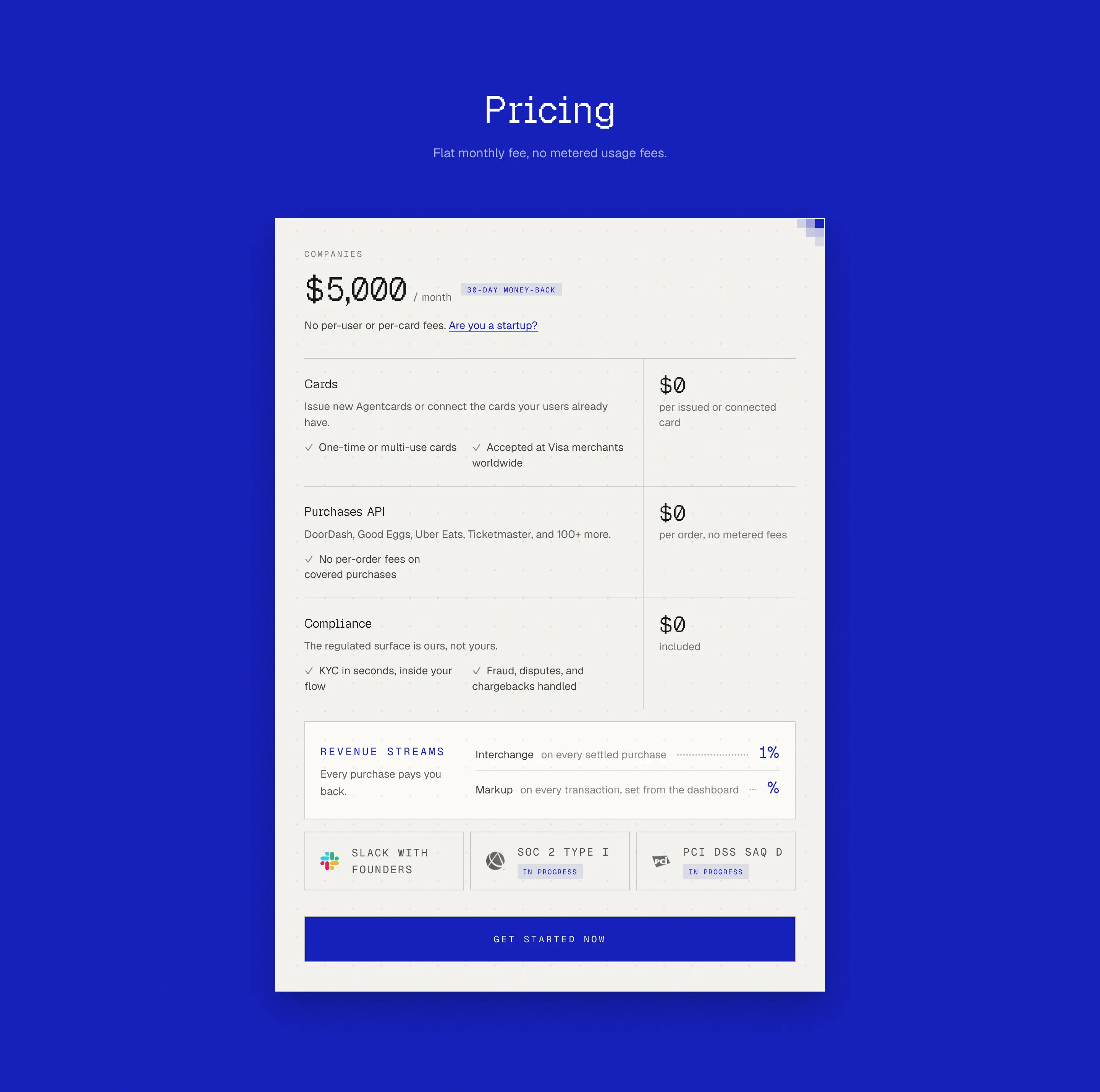 Agentcard Fees Pricing Table Design