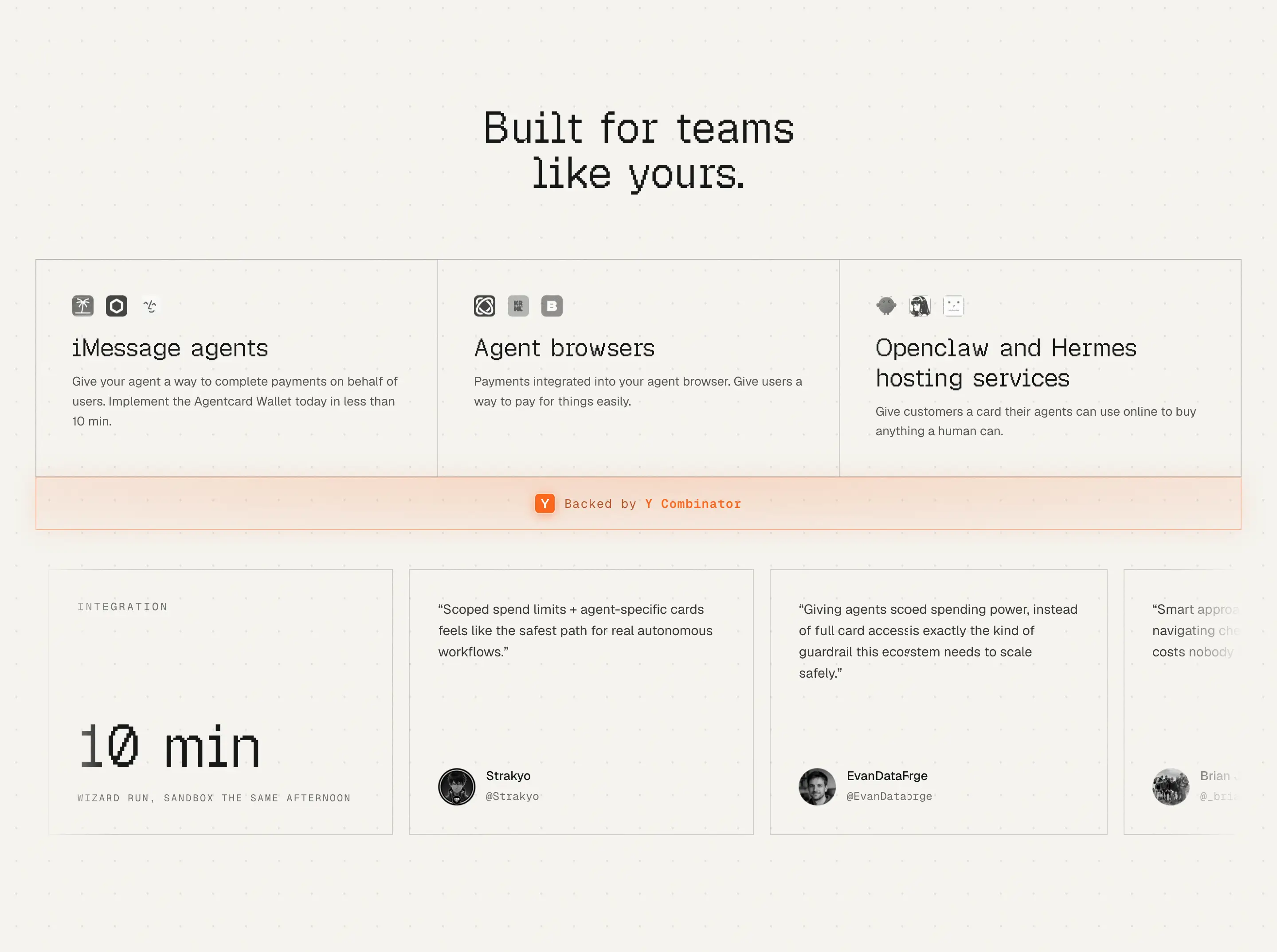 Agentcard Integrations Feature Grid Design