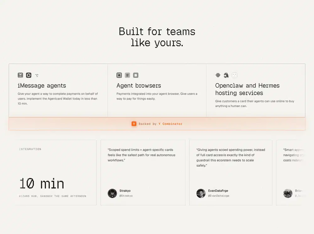 Agentcard Integrations Feature Grid Design