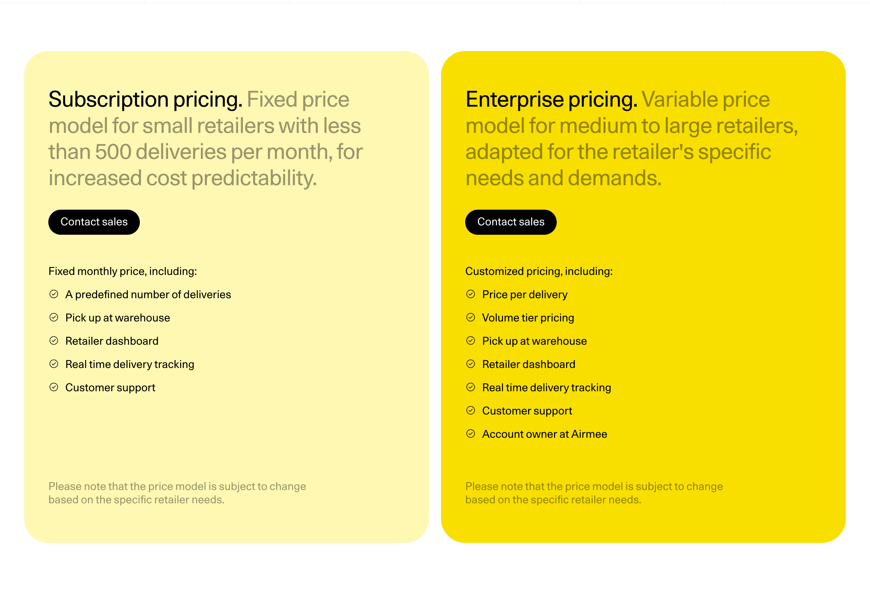 Airmee Pricing Comparison Design