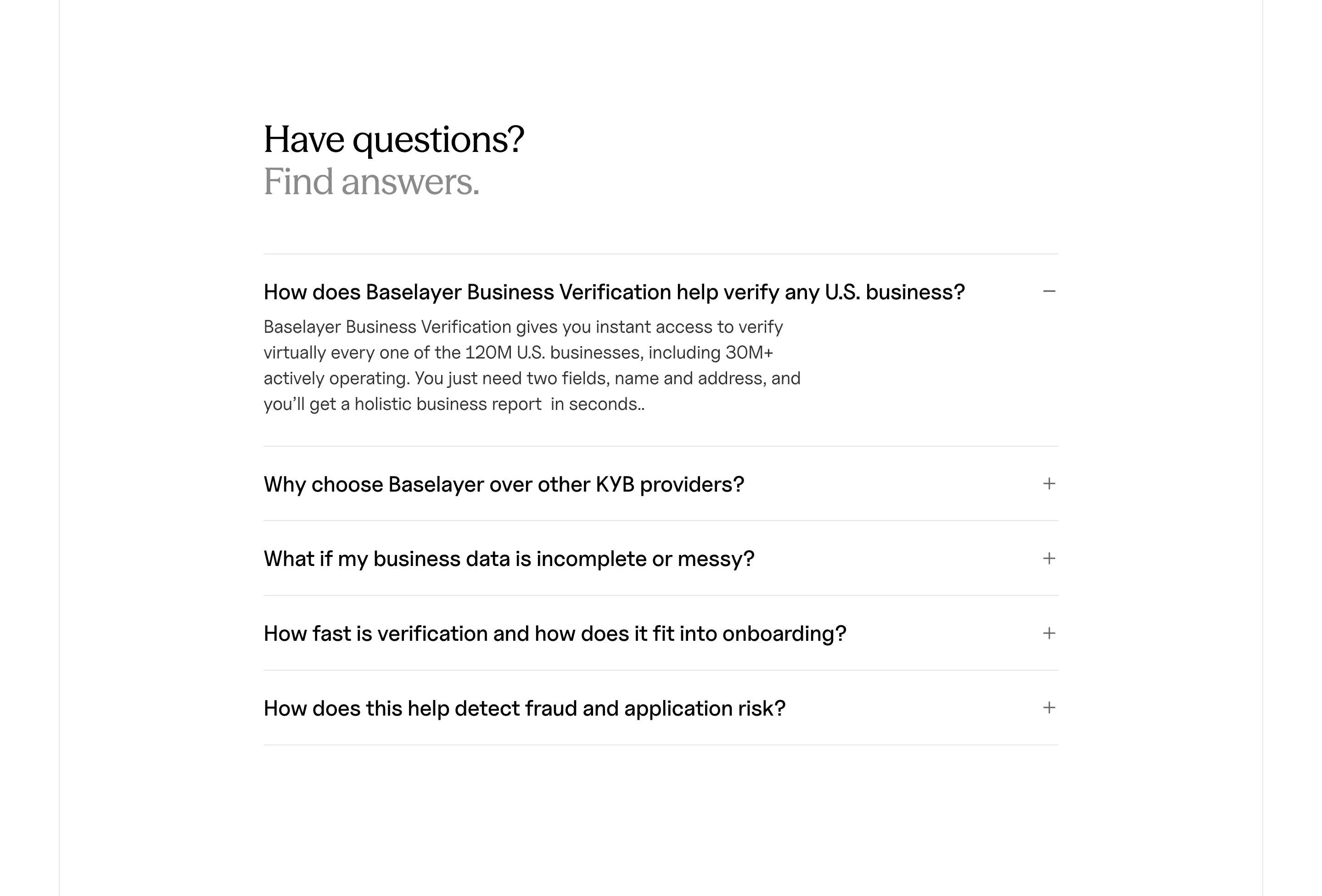 Baselayer Product FAQ Design