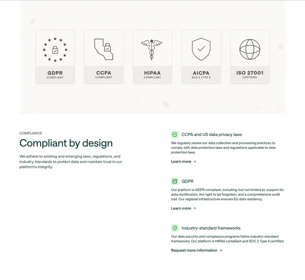 Customer.io Compliance Feature Grid Design