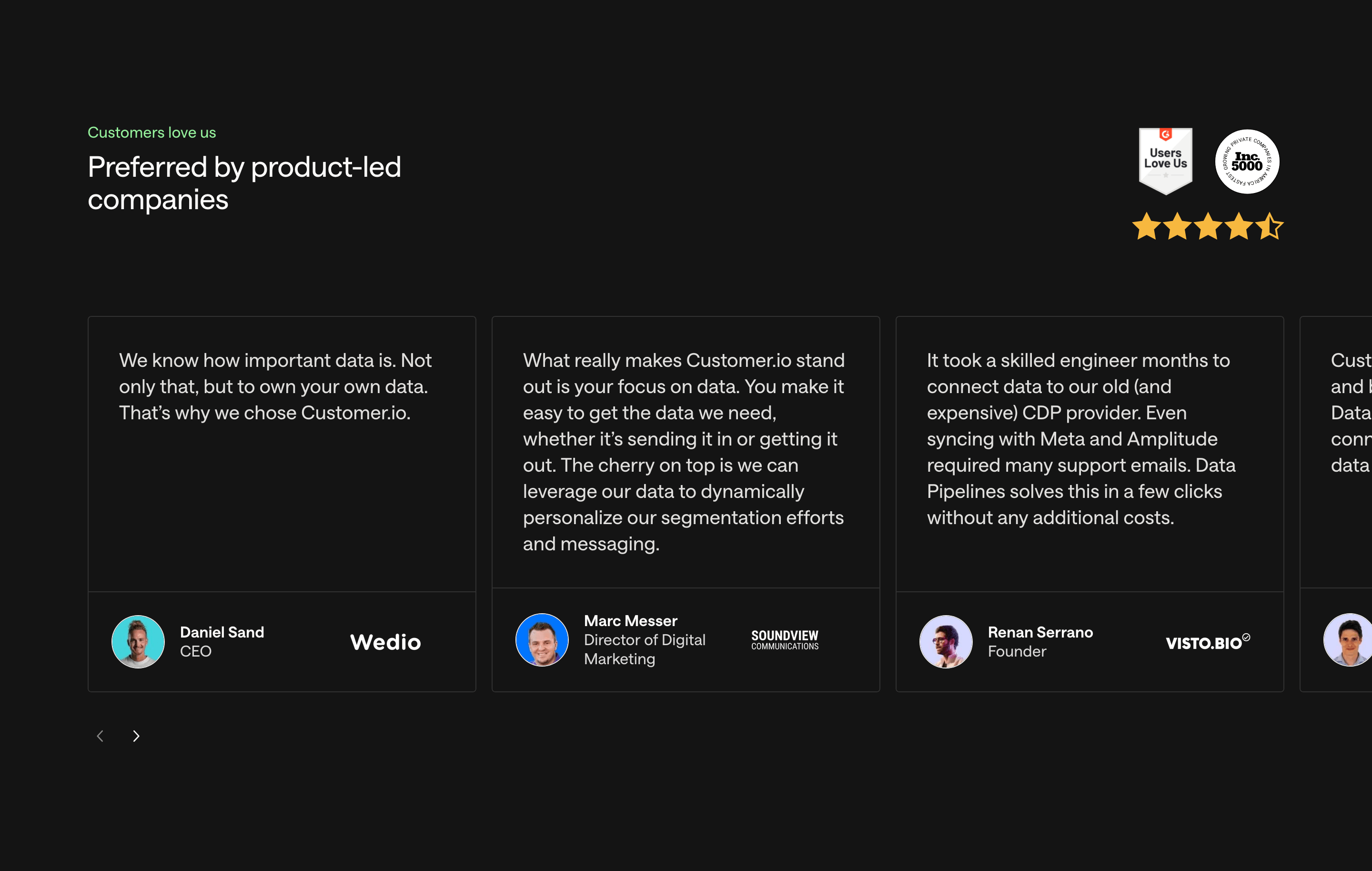 Customer.io Customers Testimonials Design
