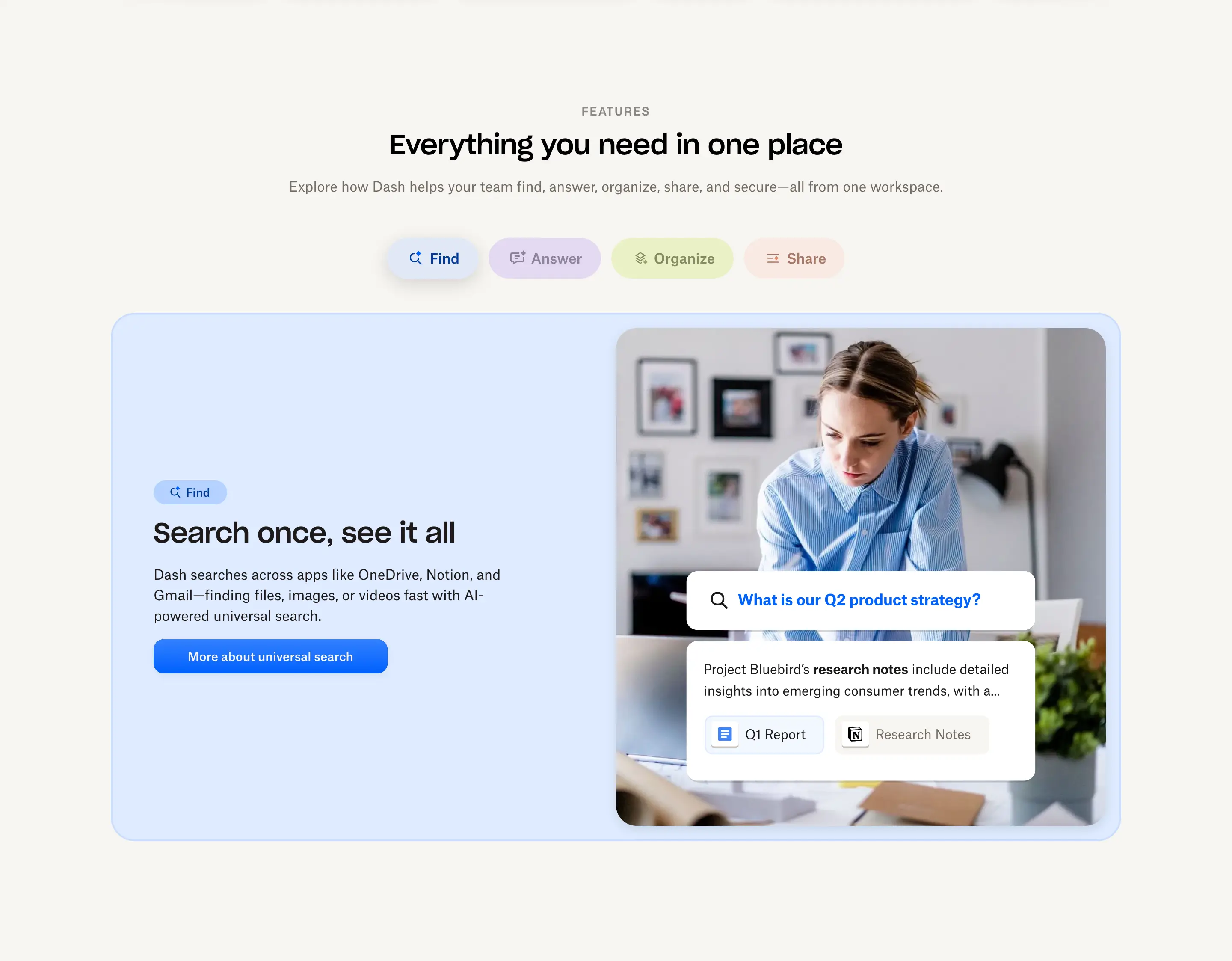 Dropbox Dash Capabilities Feature Grid Design