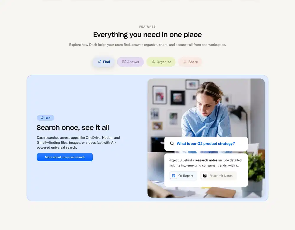Dropbox Dash Capabilities Feature Grid Design