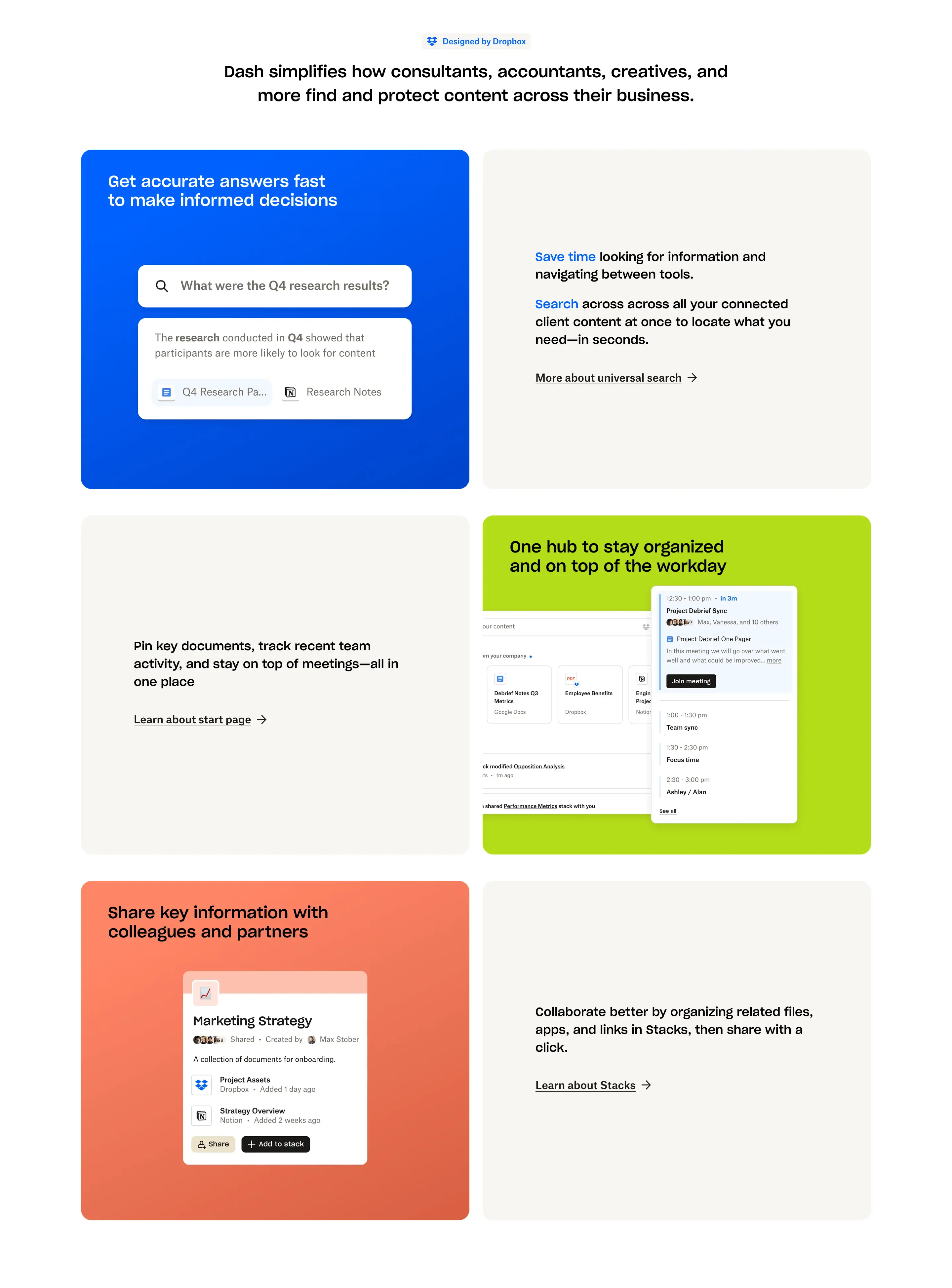 Dropbox Product Benefits Feature Grid Design