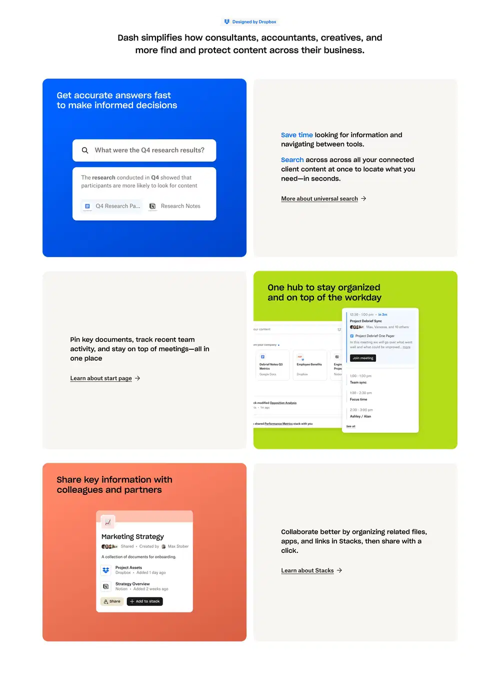 Dropbox Product Benefits Feature Grid Design