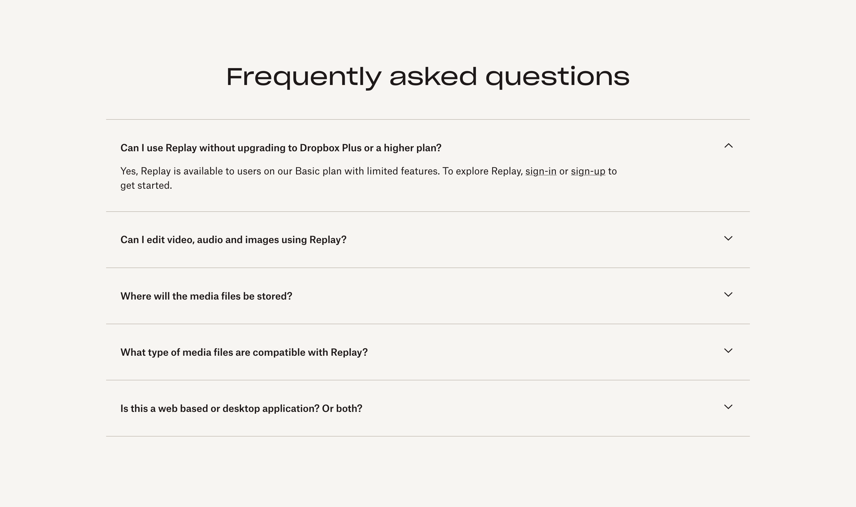 Dropbox Replay FAQ Design