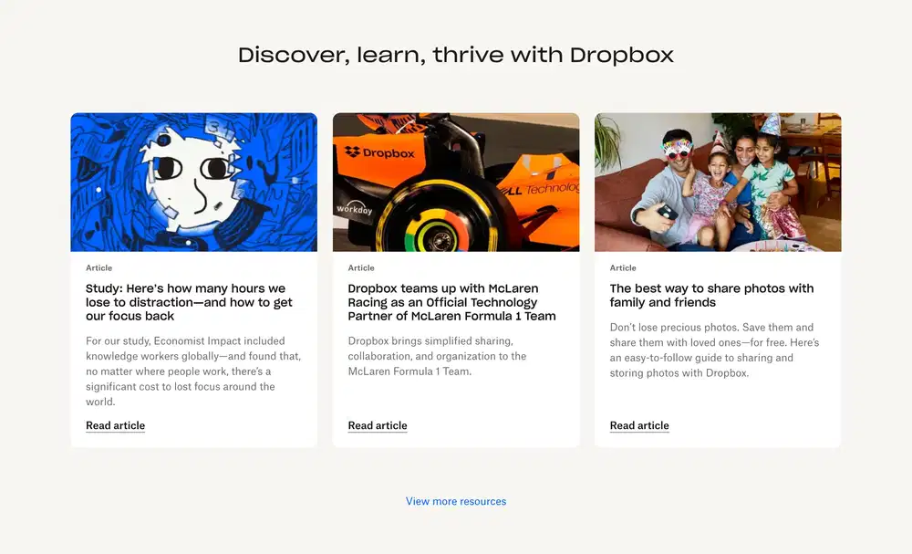 Dropbox Resources Cards Design