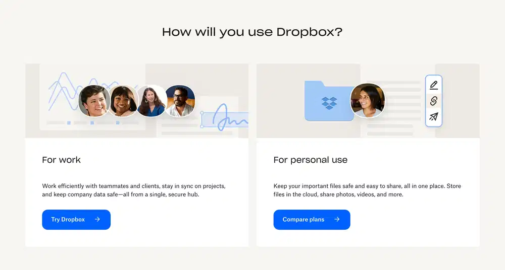 Dropbox Use Cases Feature Grid Design