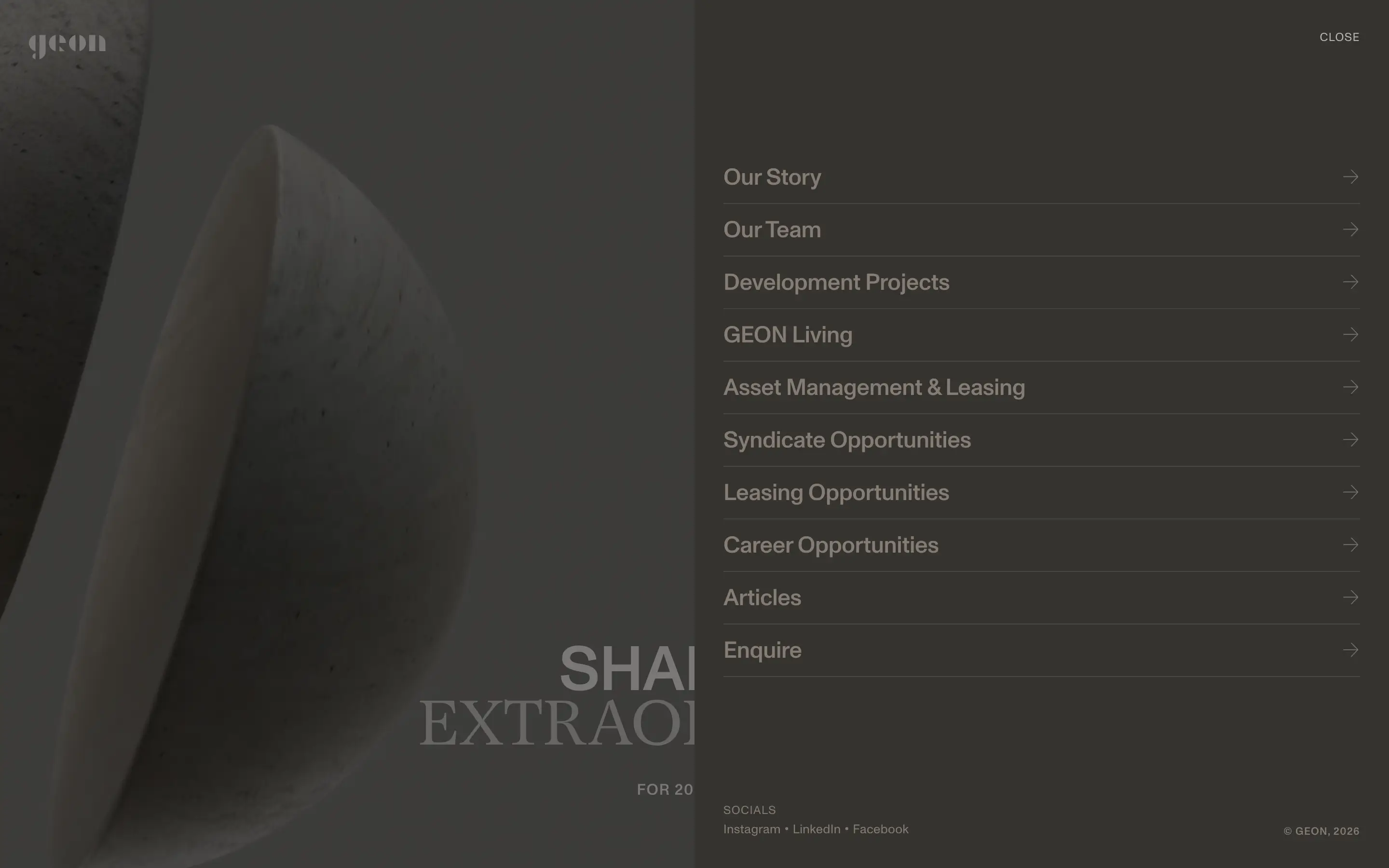 Geon Site Links Menu Overlay Design