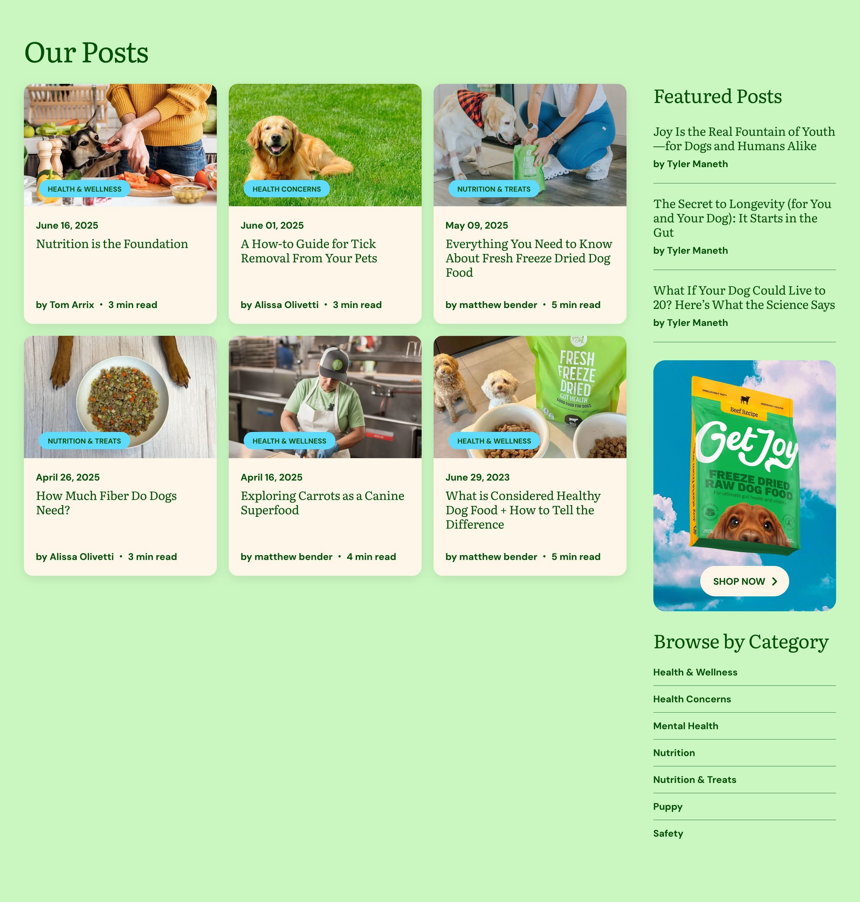 GetJoy Blog Posts & Categories Design