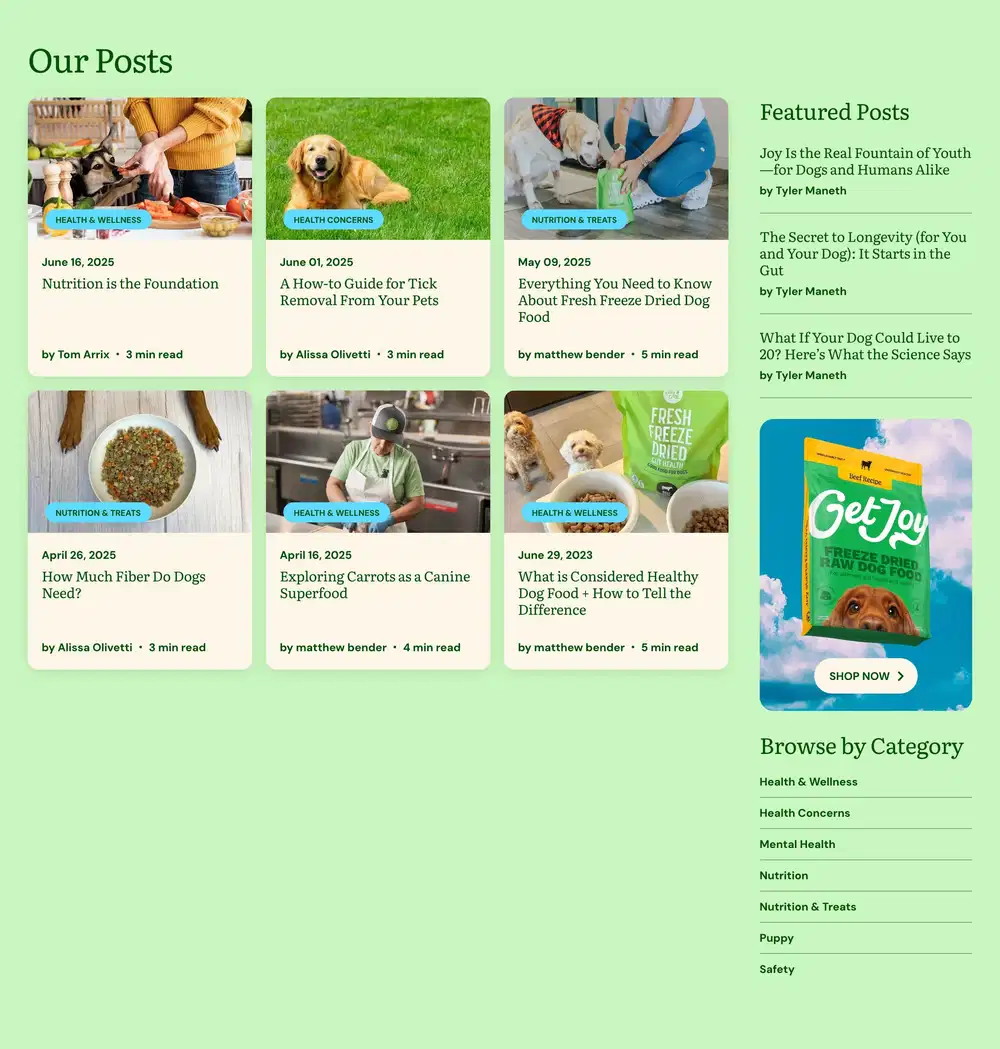 GetJoy Blog Posts & Categories Design