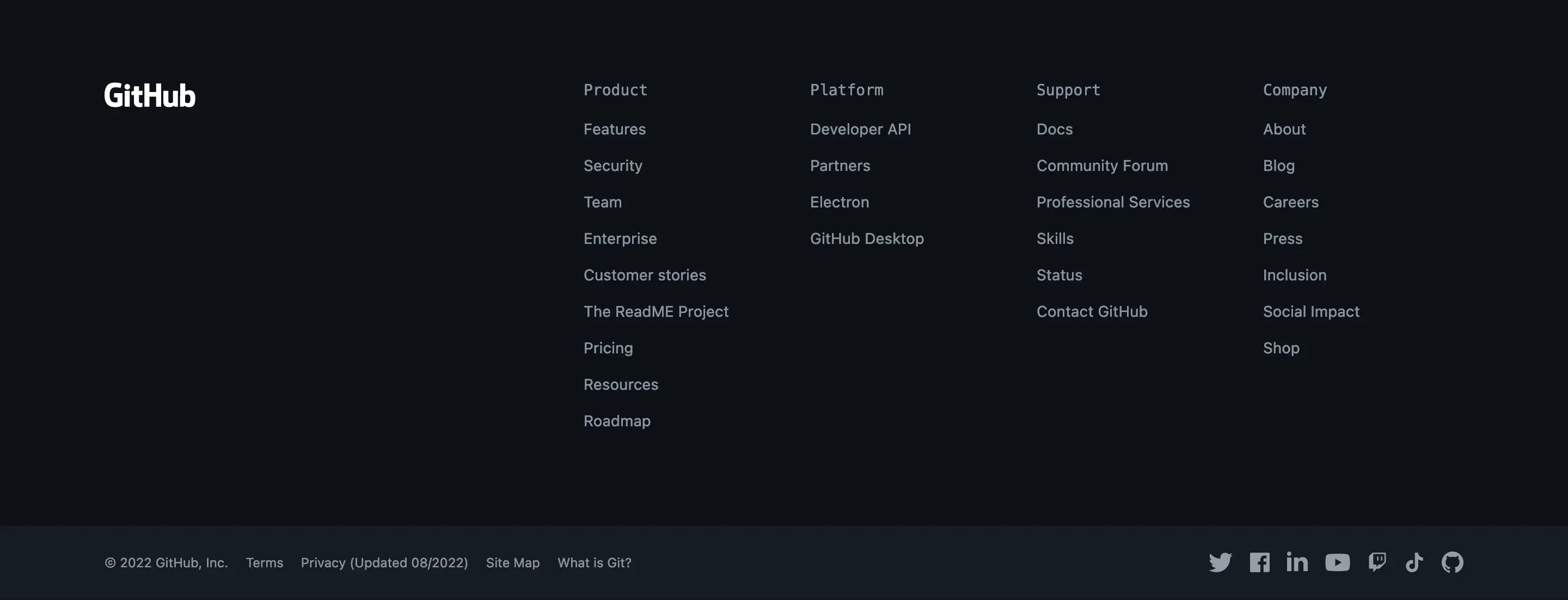 GitHub Home Page Section Footer