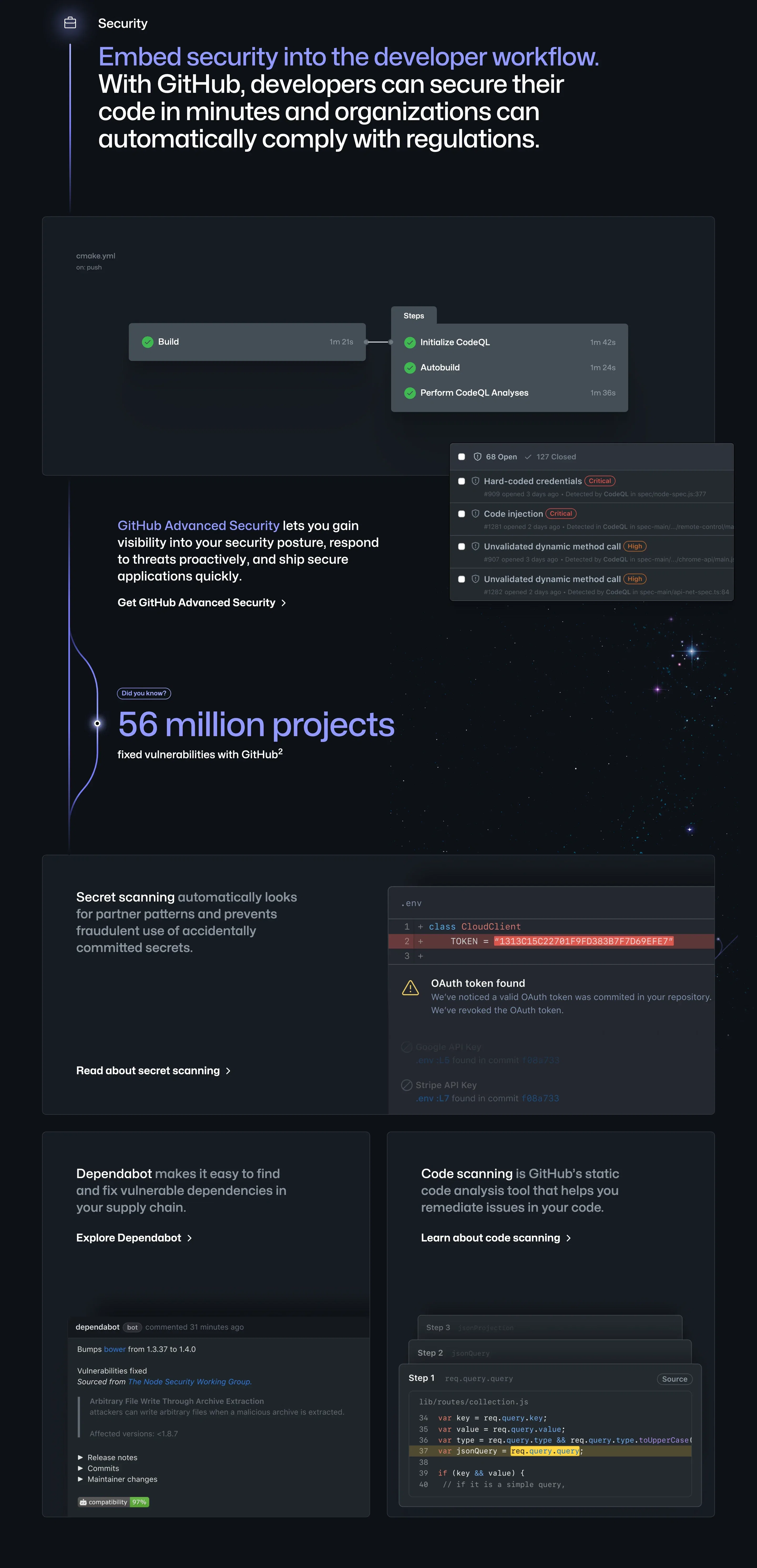 GitHub Home Page Section Security