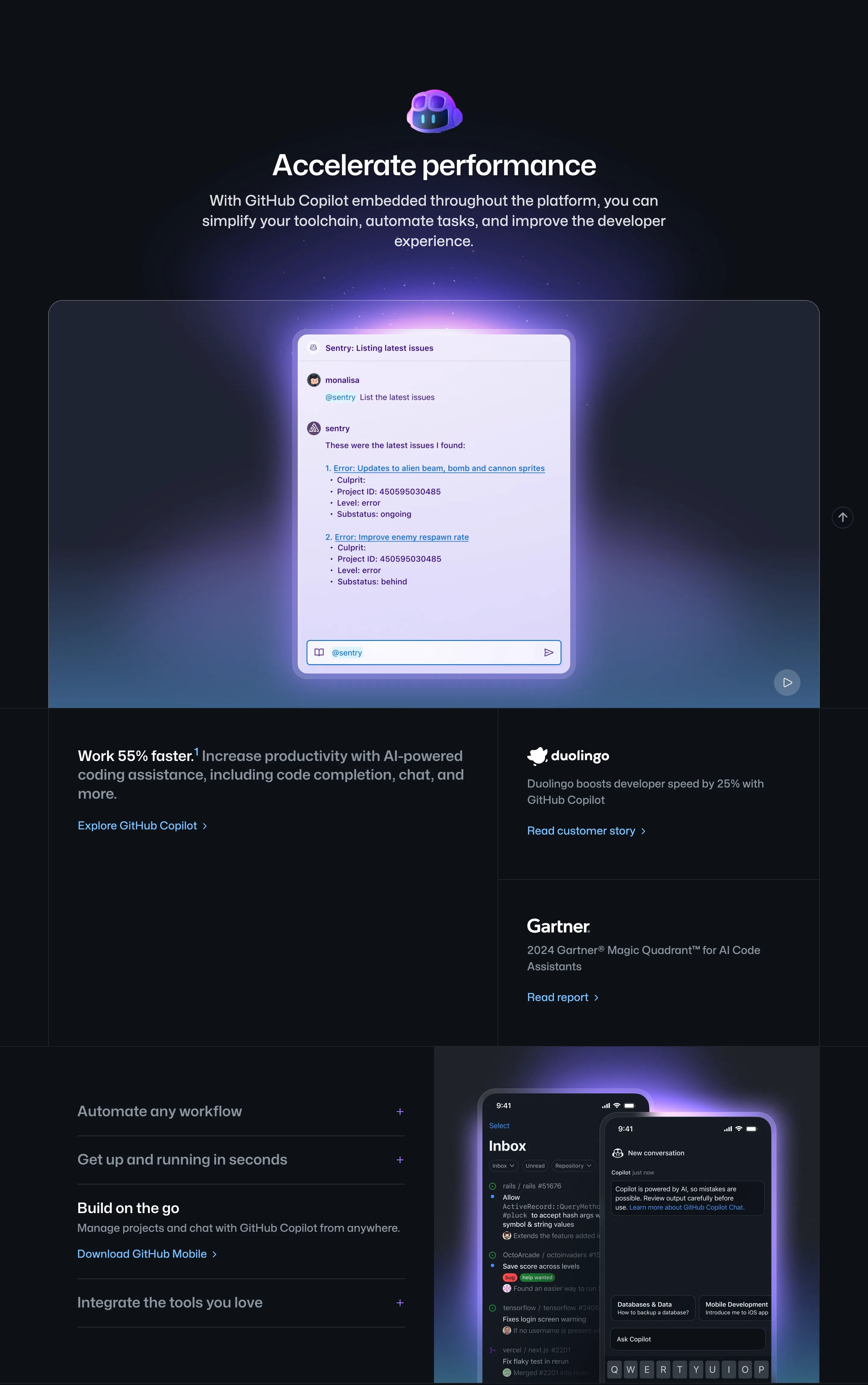 Github Accelerate Performance Feature Section