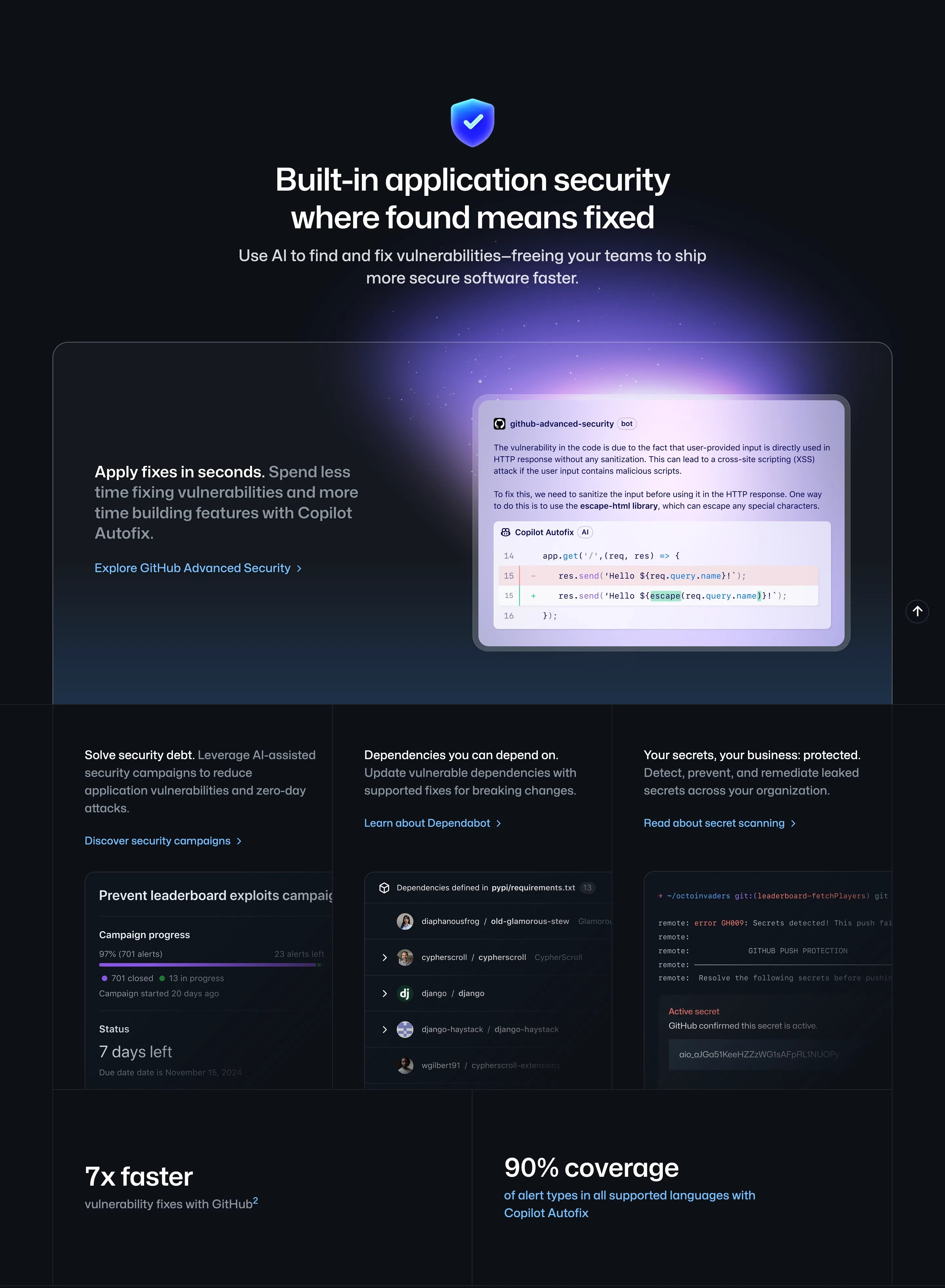 GitHub Home Page Section Security