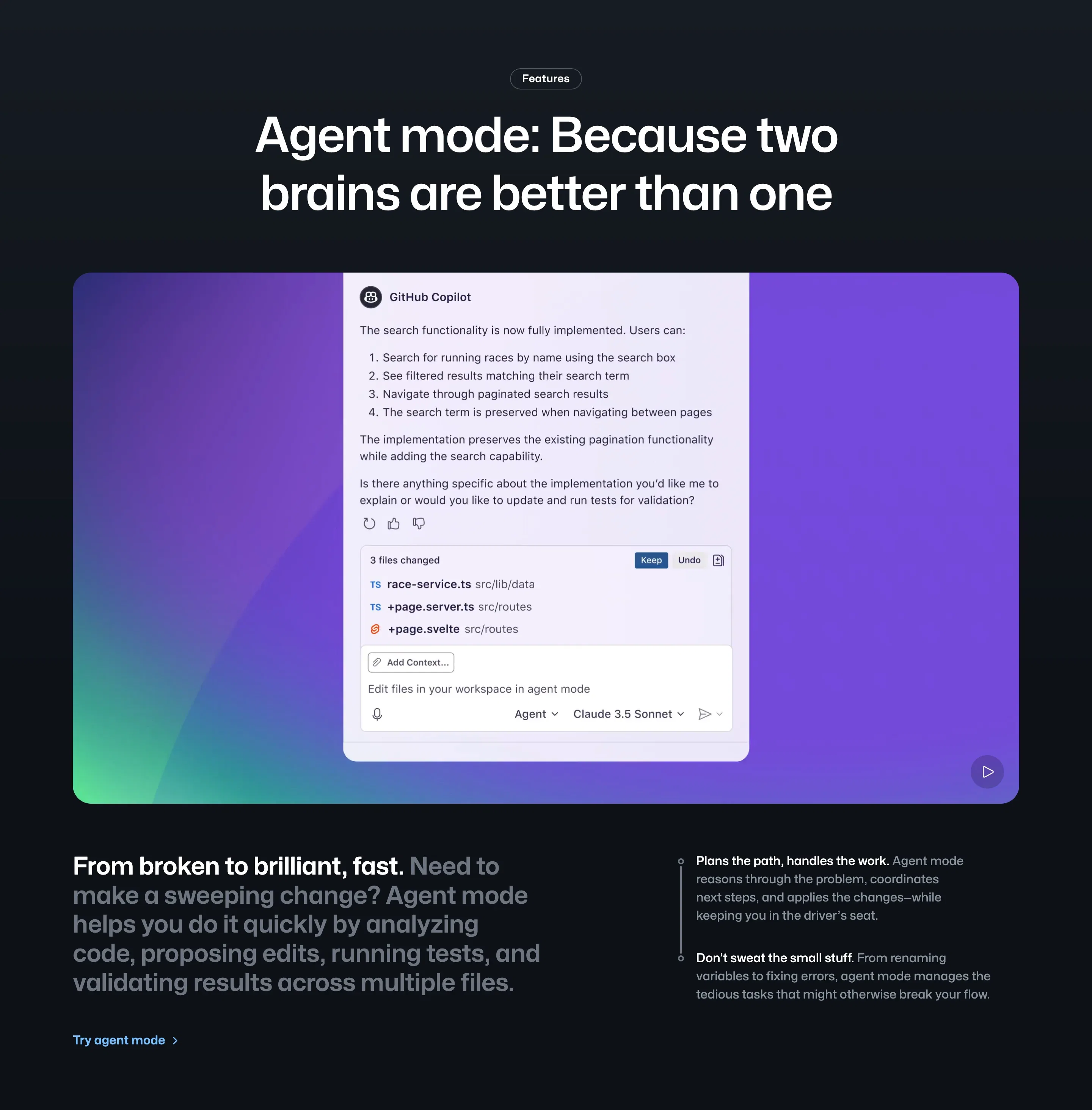 Github Copilot Agent Mode Feature Section