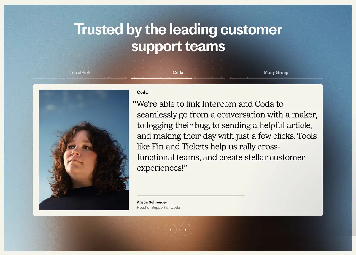 Intercom Help Desk Page Section Testimonials