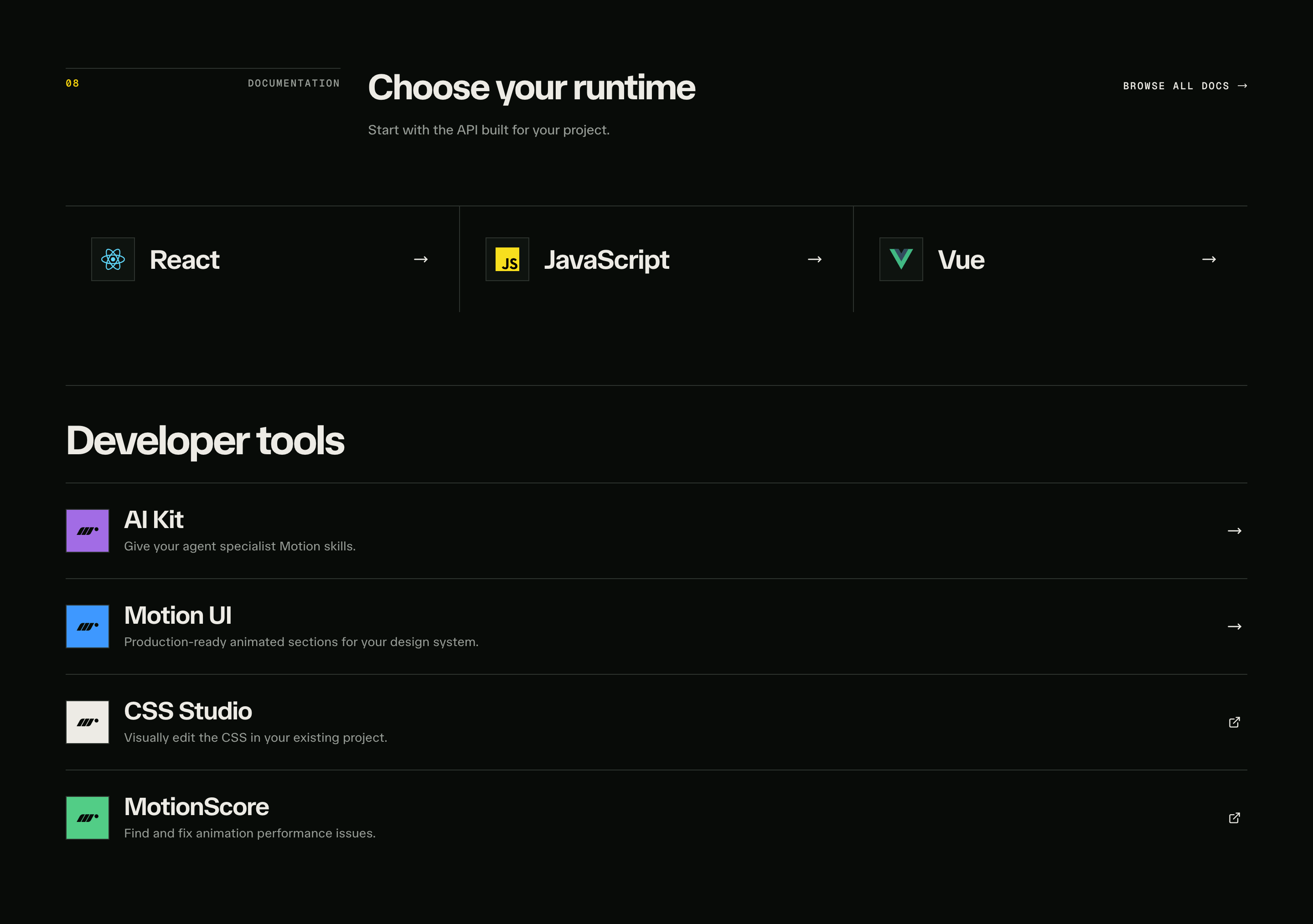Motion Developer Tools Design