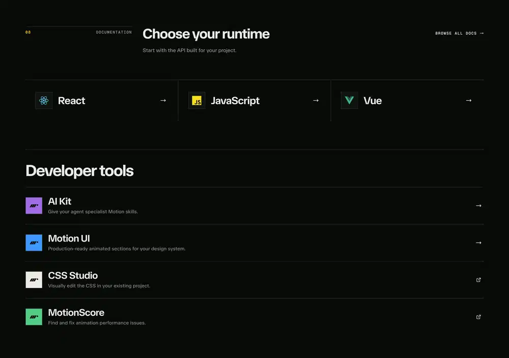 Motion Developer Tools Design