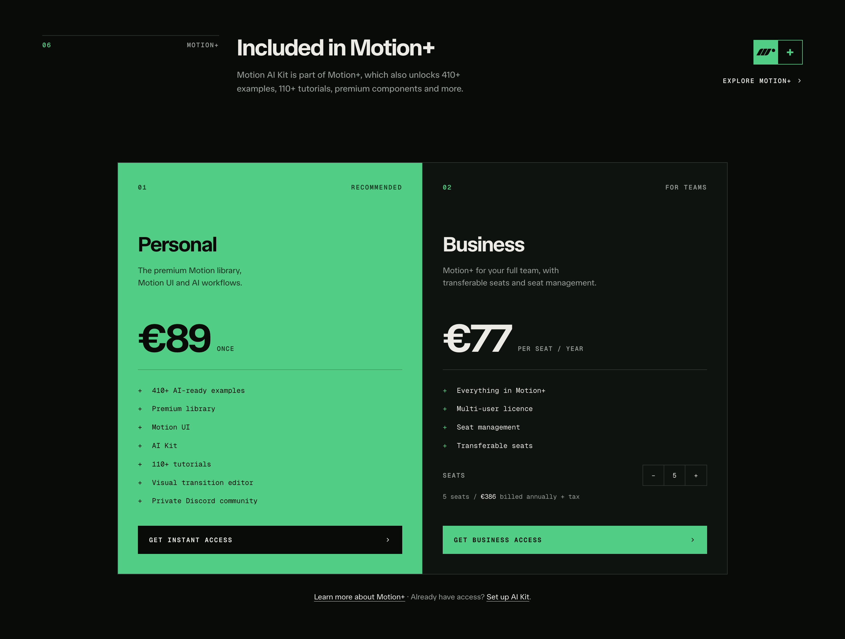Motion Plans Pricing Design