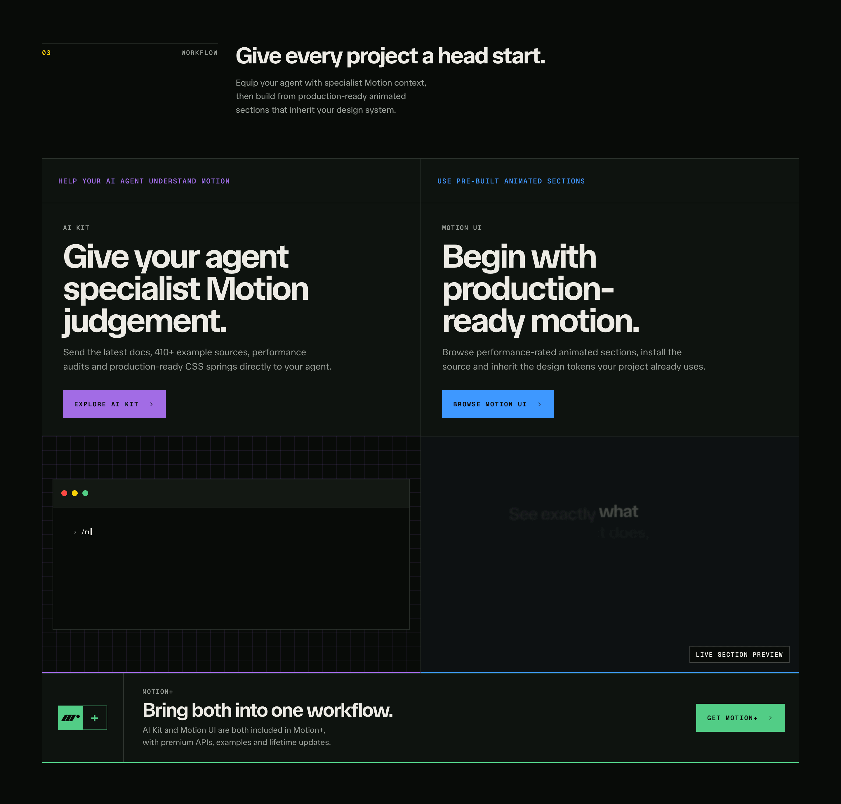 Motion Workflow Feature Grid Design