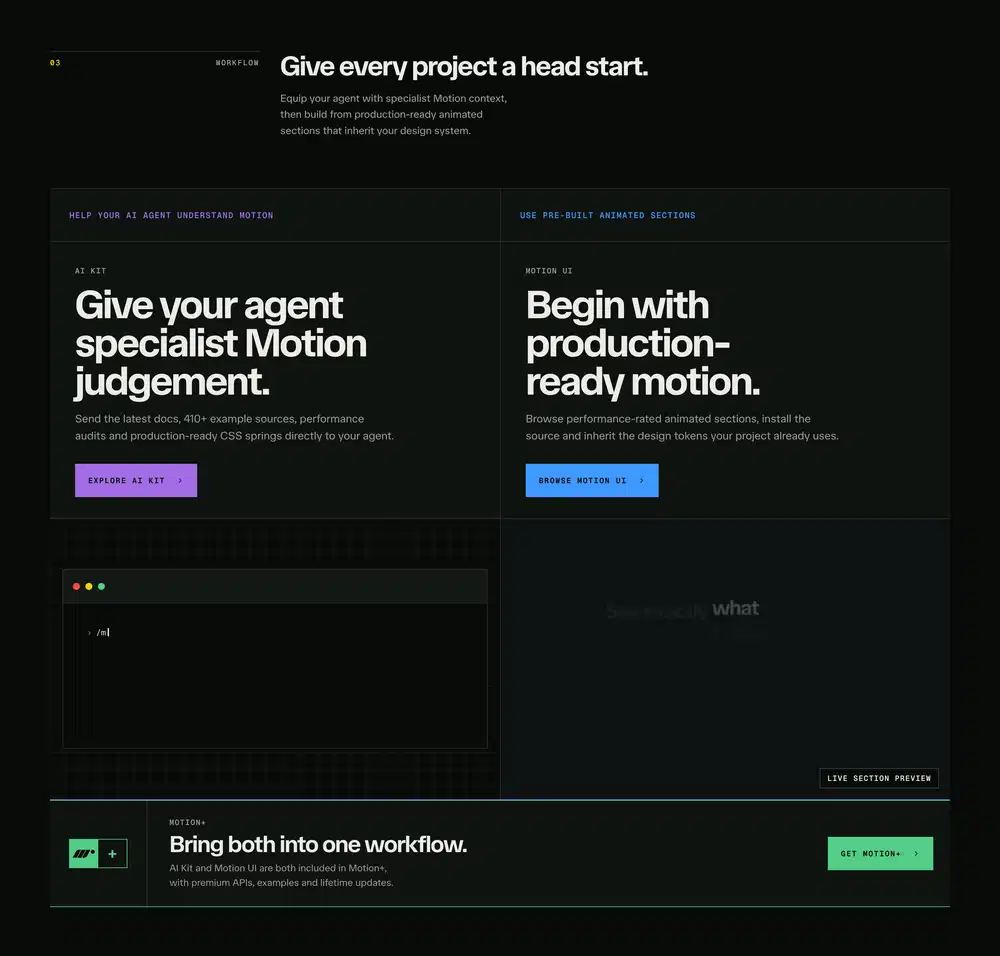 Motion Workflow Feature Grid Design