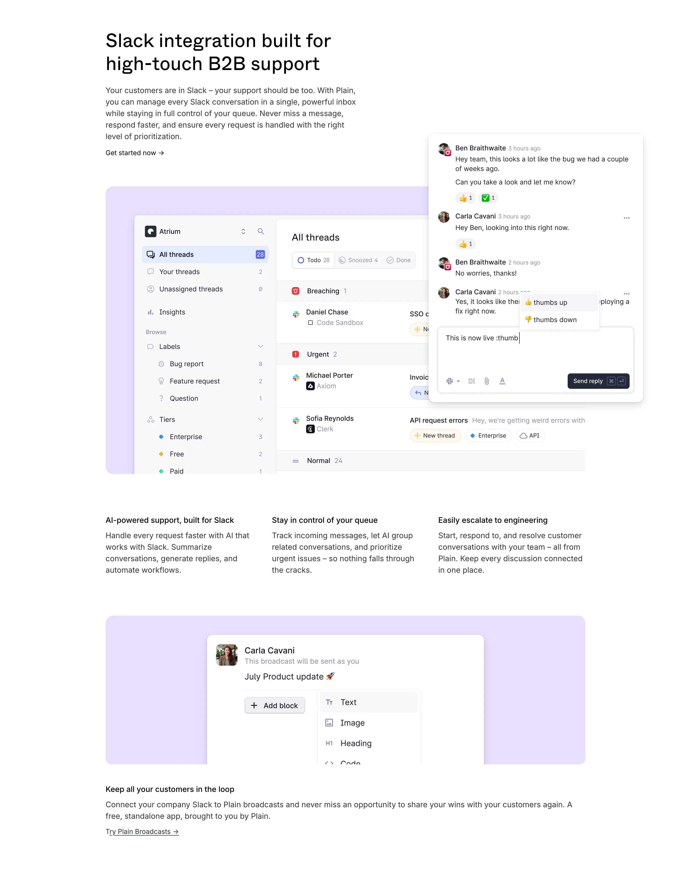 Plain Product Page Section Slack Integration