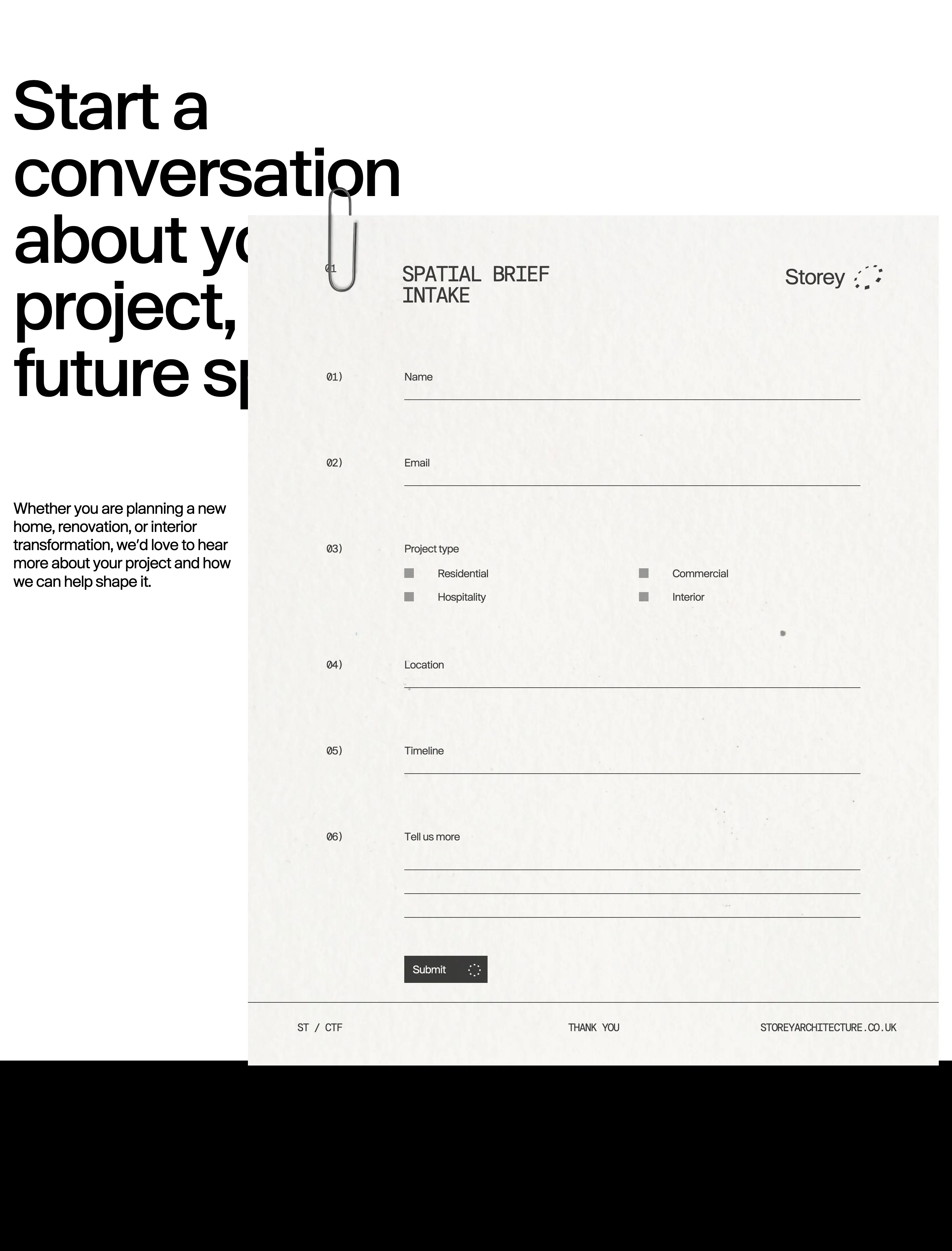 Storey Project Inquiry Contact Form Design