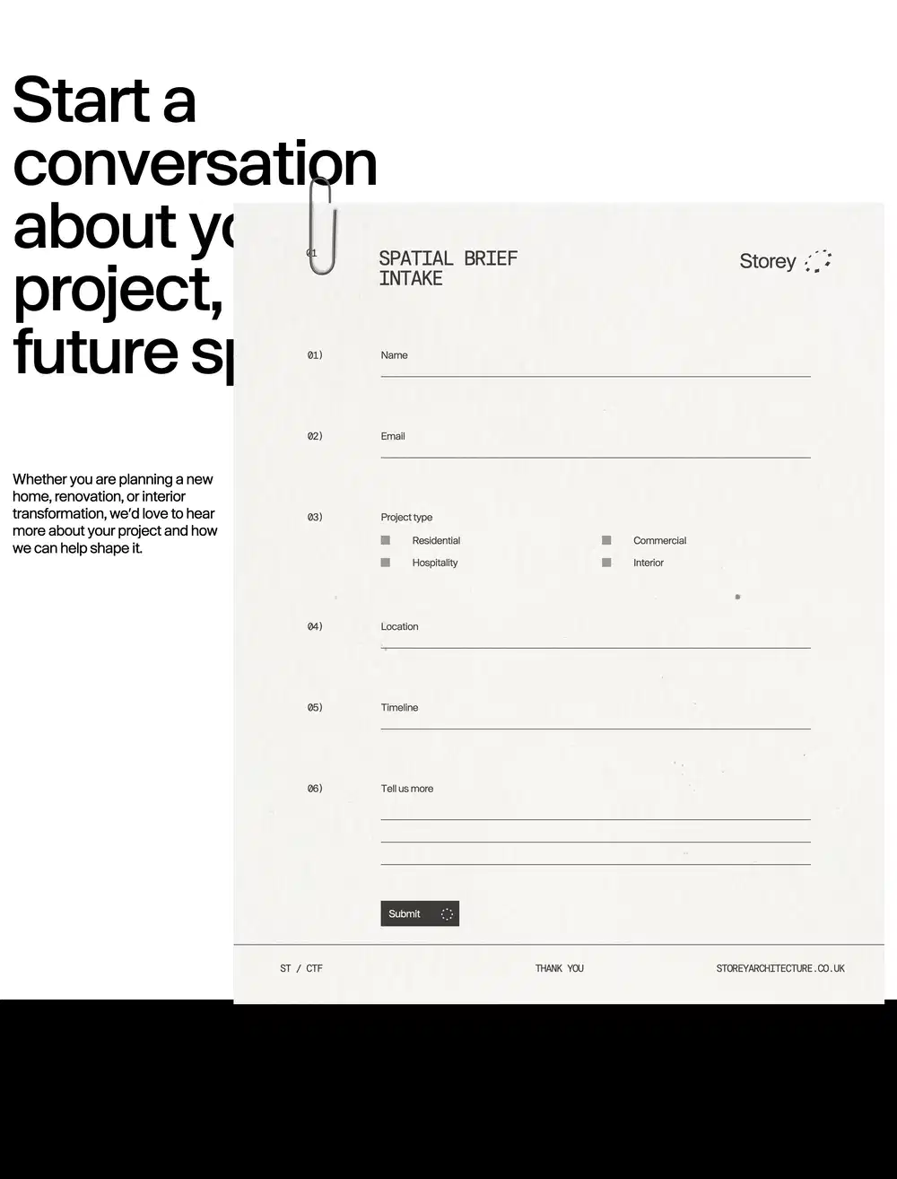 Storey Project Inquiry Contact Form Design