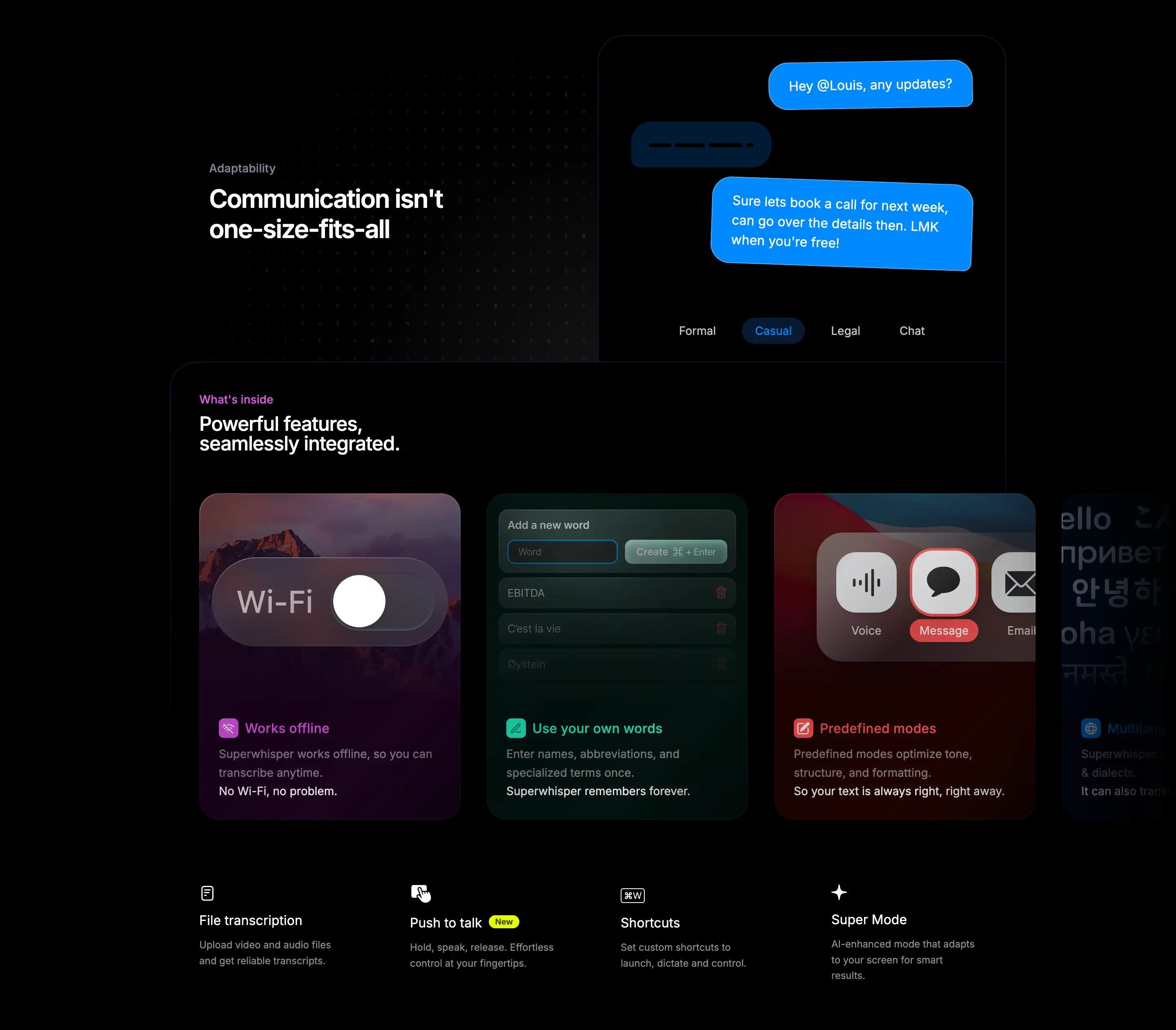Superwhisper Adaptability Features Design