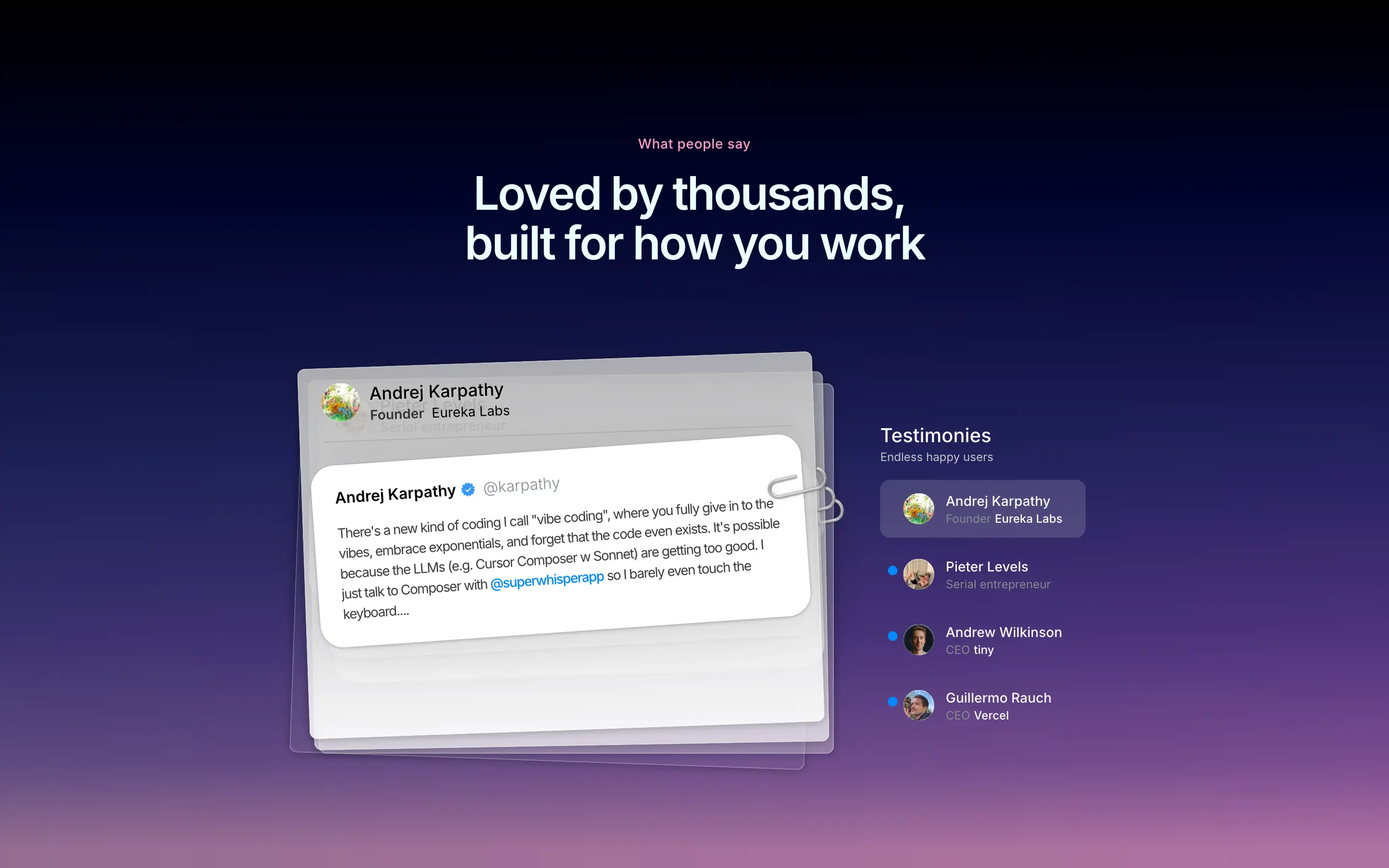 Superwhisper Testimonials Showcase Design