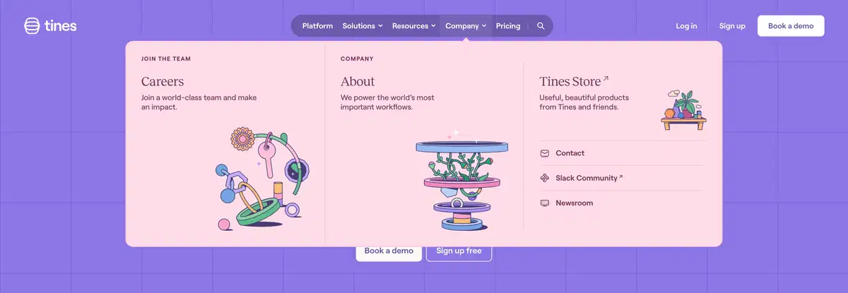 Tines Company Menu Dropdown