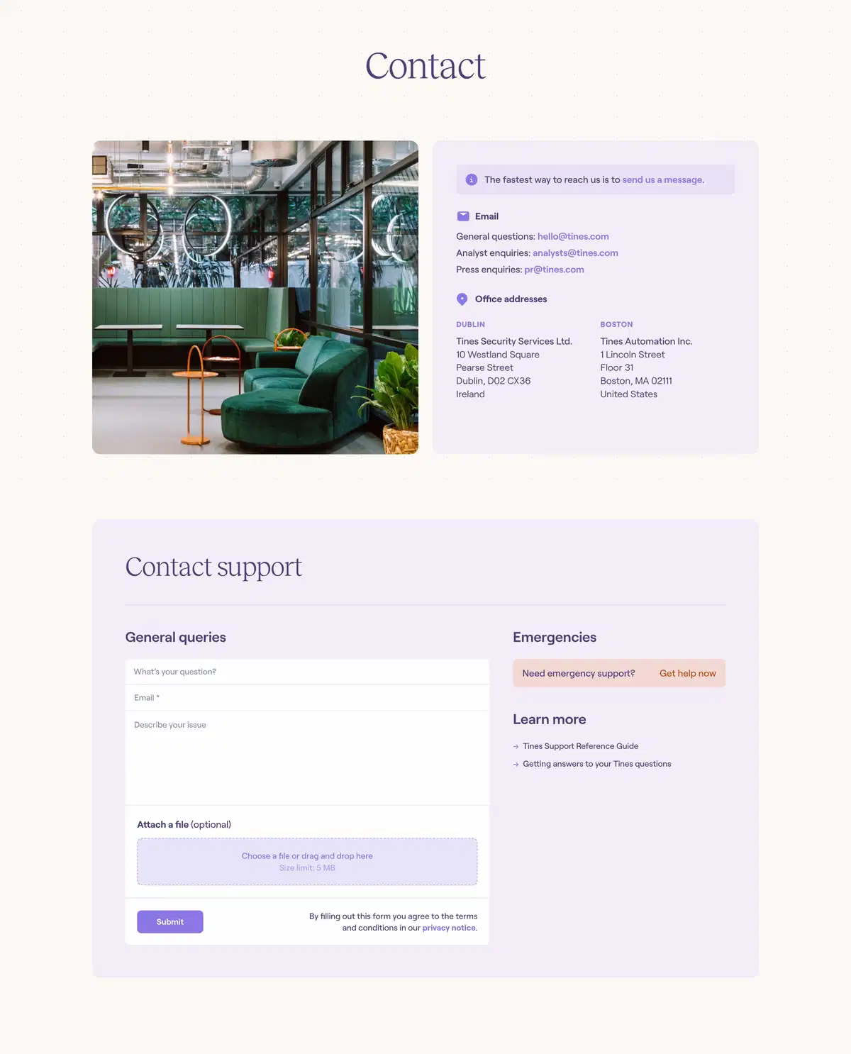 Tines Contact Page Contact Section