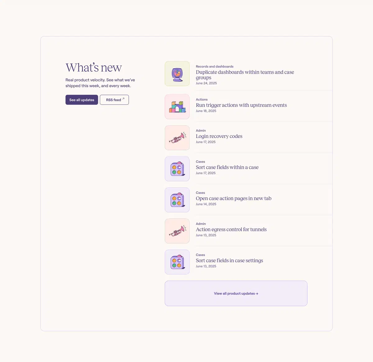 Tines Platform Page Product Updates Section