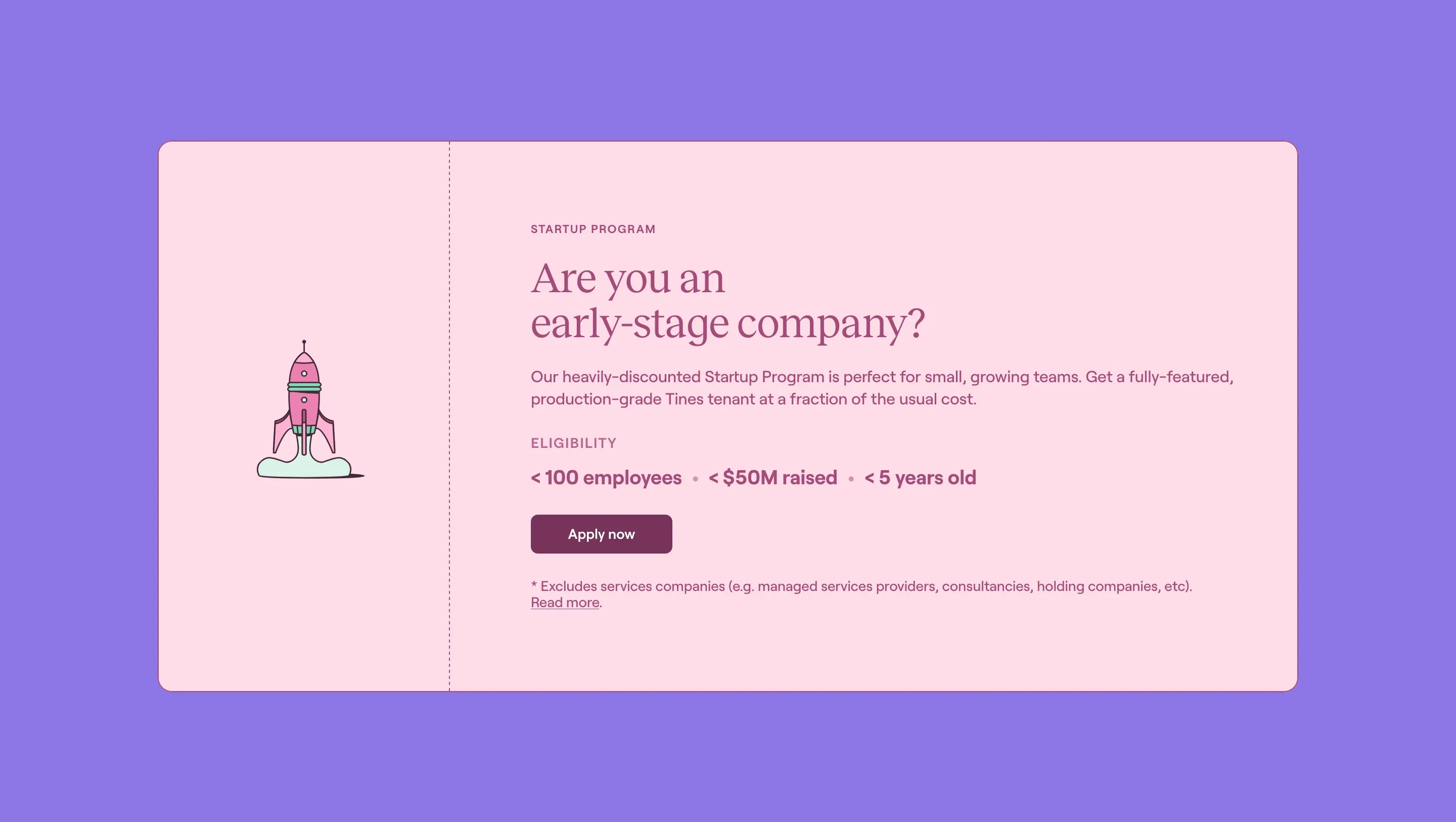 Tines Pricing Page Startup Program Section