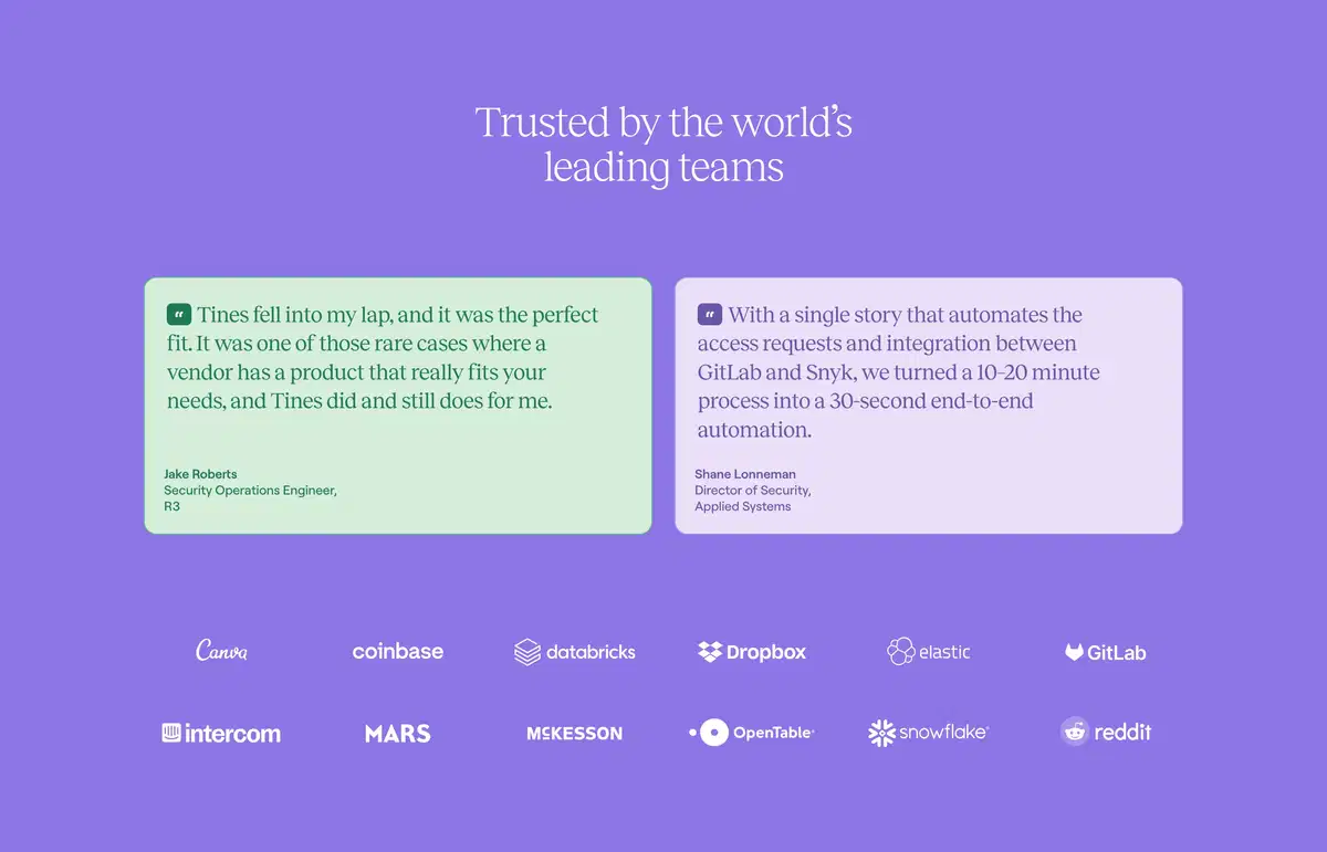 Tines Pricing Page Testimonials Section