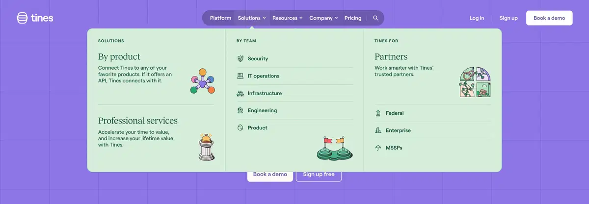 Tines Solutions Menu Dropdown