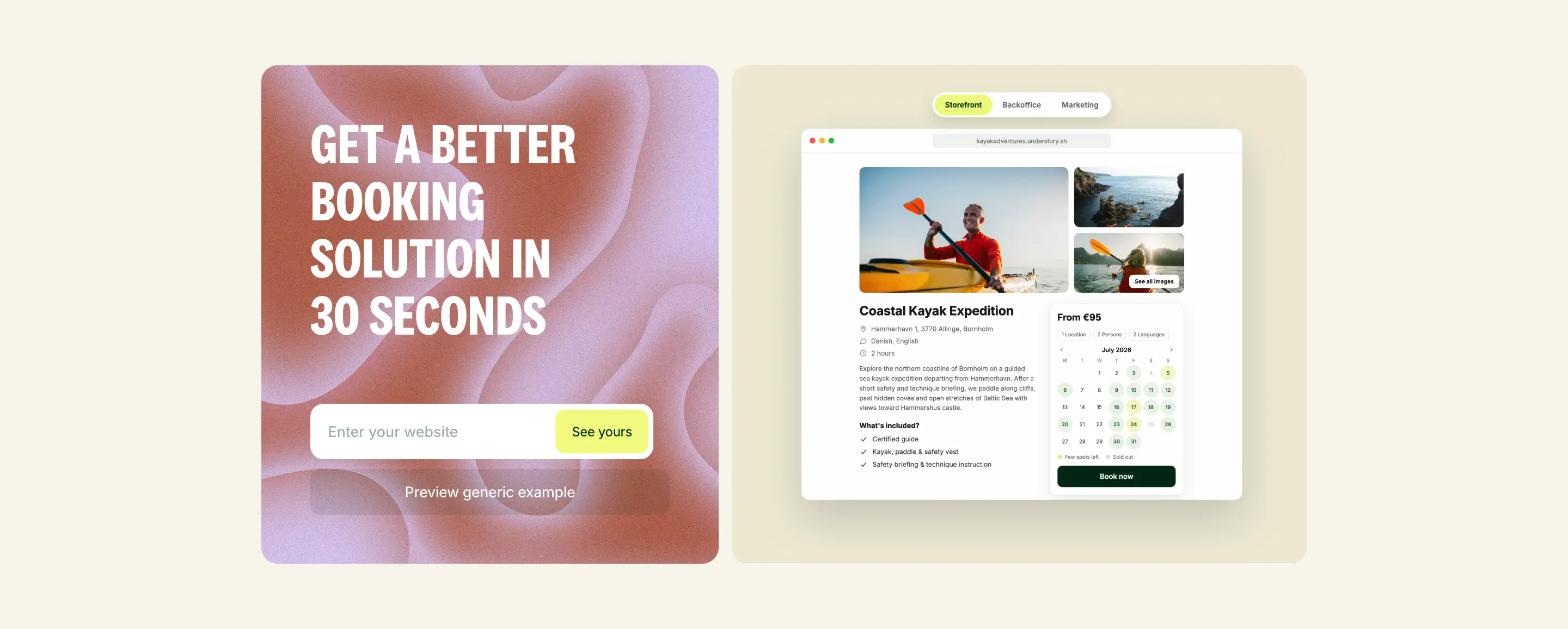 Understory Booking Hero Design