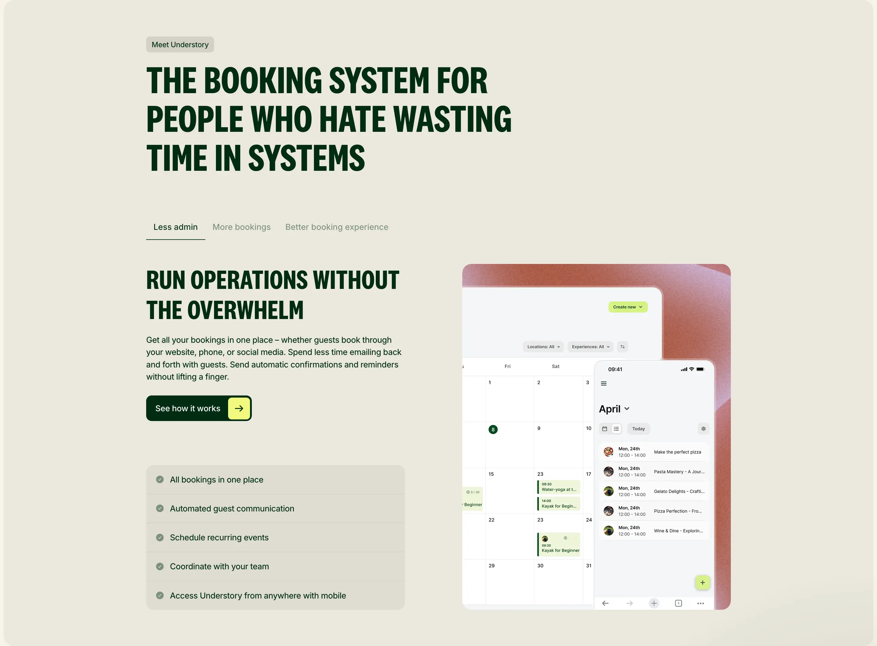 Understory Booking System Feature Grid Design