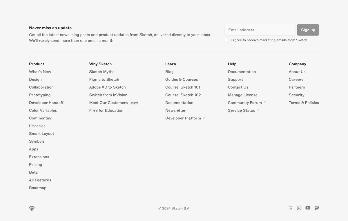 Sketch Home Page Section Footer