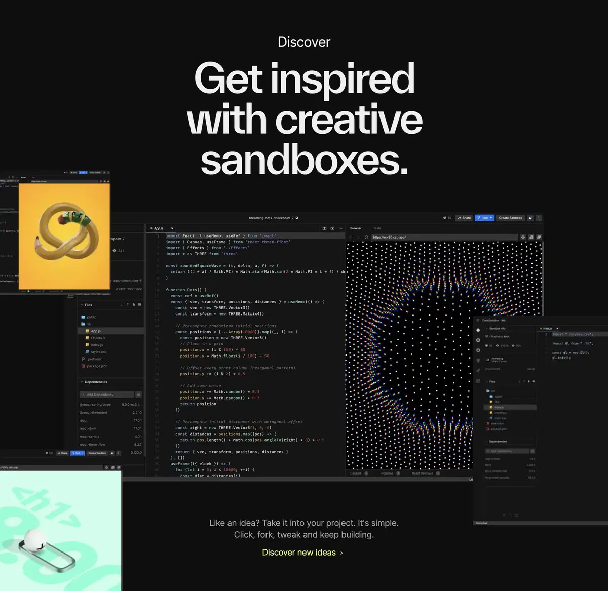 Codesandbox Sandboxes Page Section Discover Creative Sandboxes