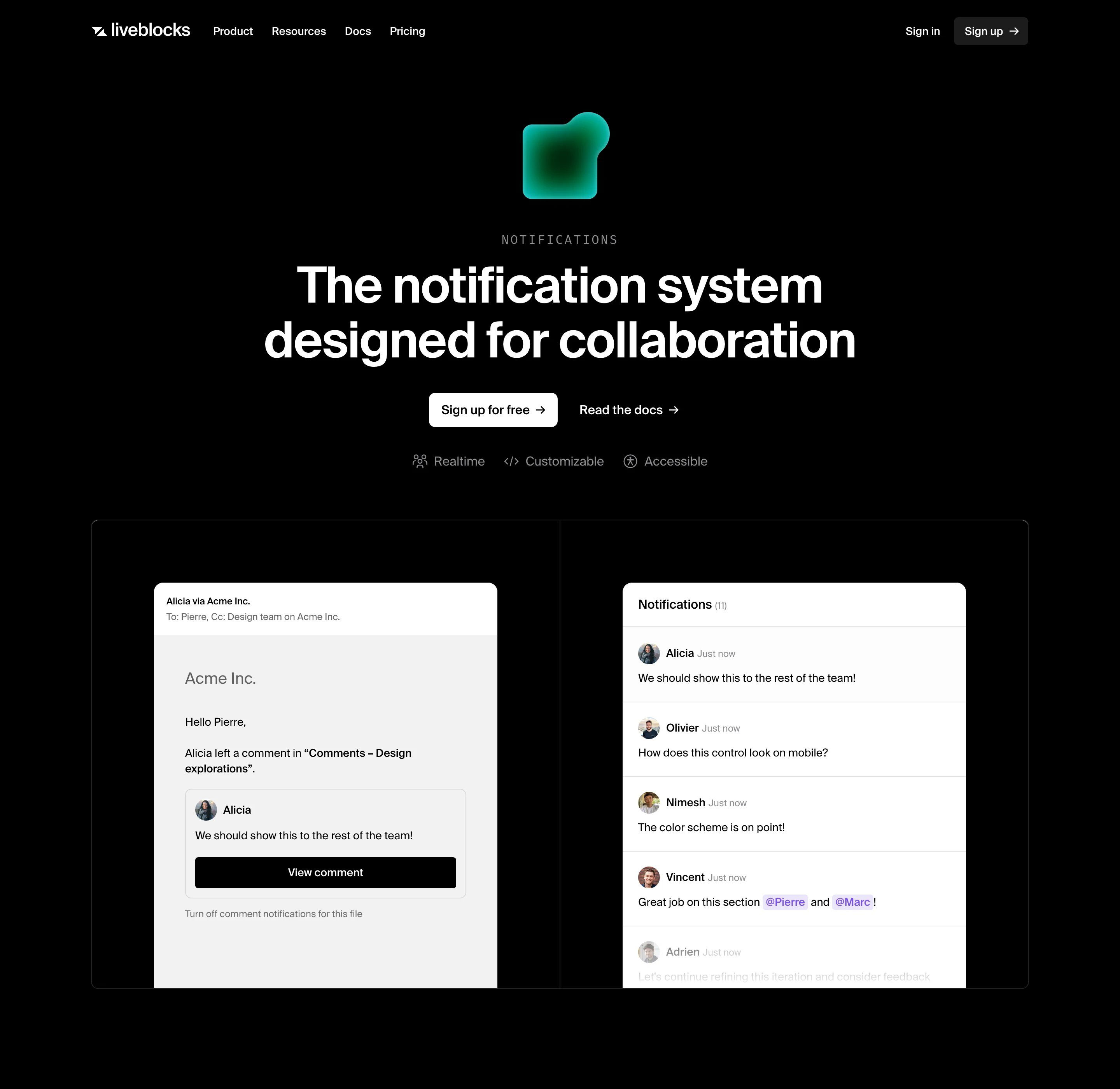 Liveblocks Notifications Page Section Hero