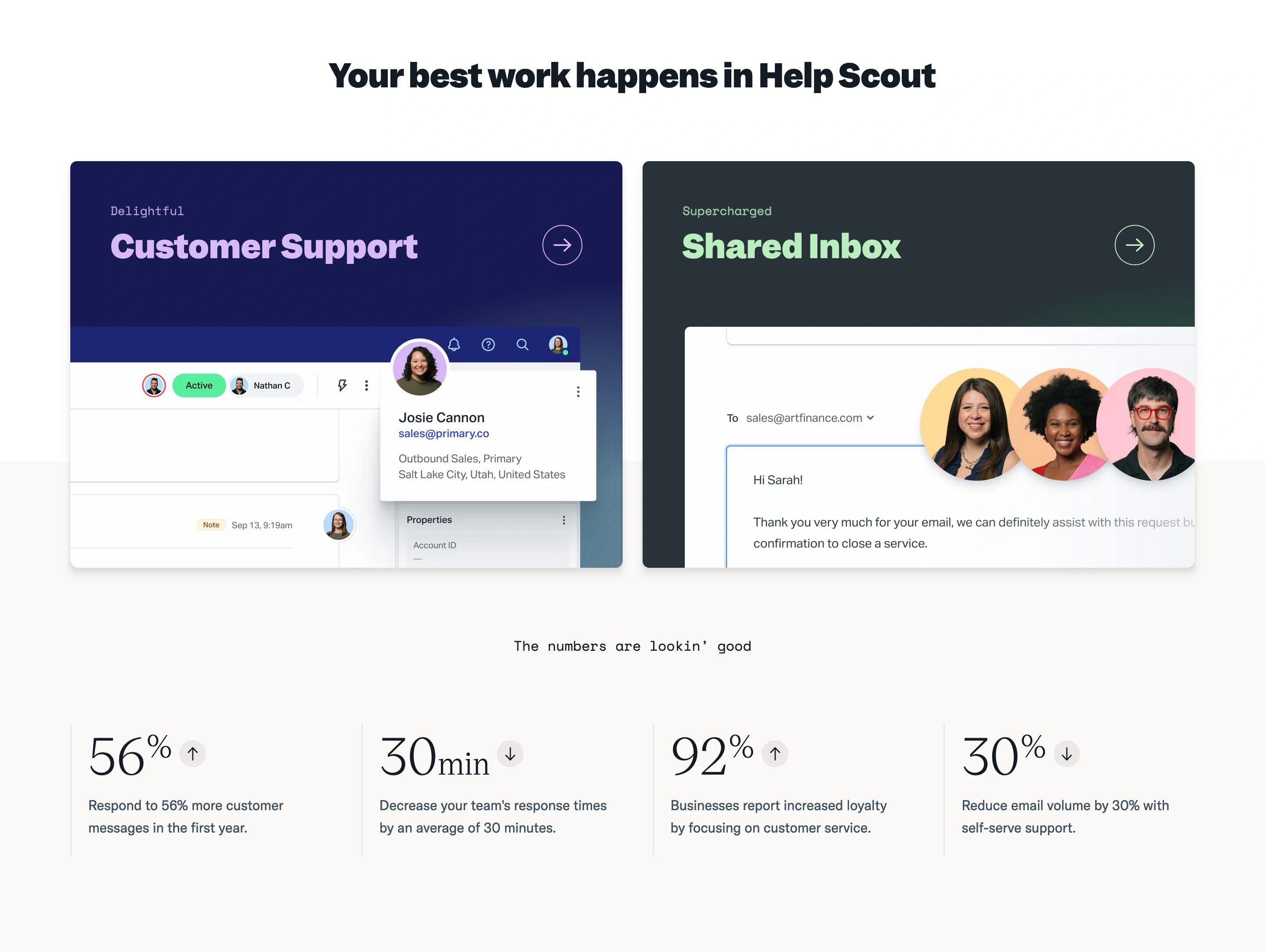 Help Scout Home Page Section Features
