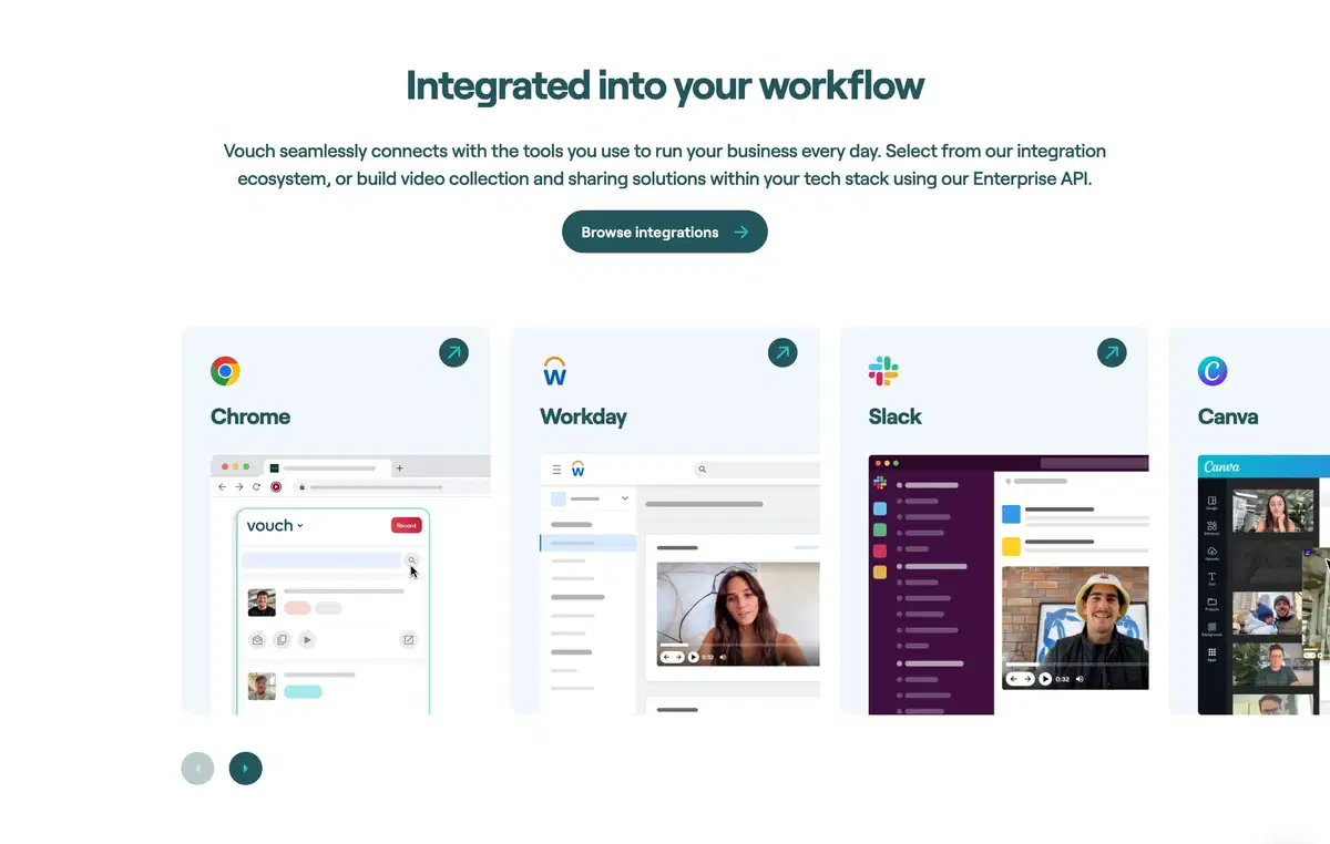 Vouch Home Page Section Integrations