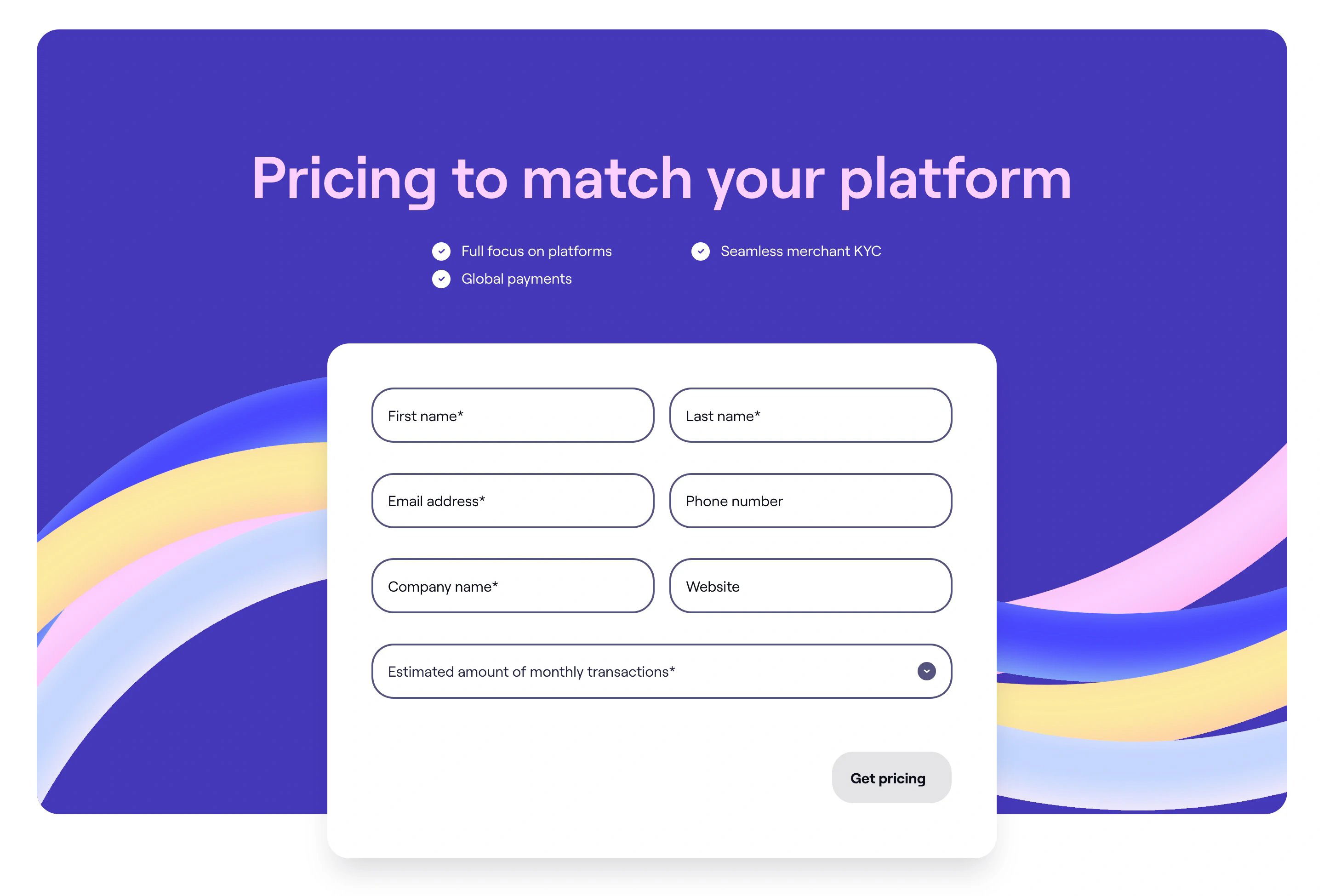 Online Payment Pricing Page Section Contact