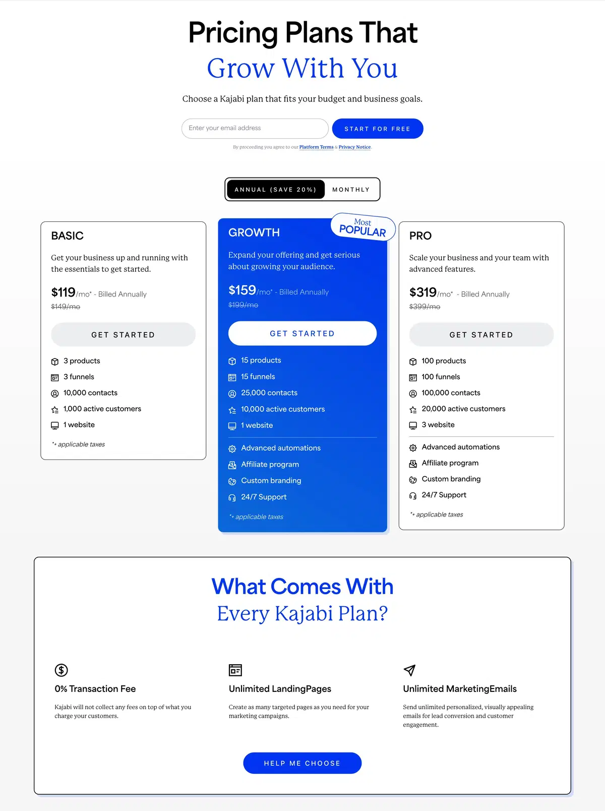 Kajabi Pricing Page Section Integrations