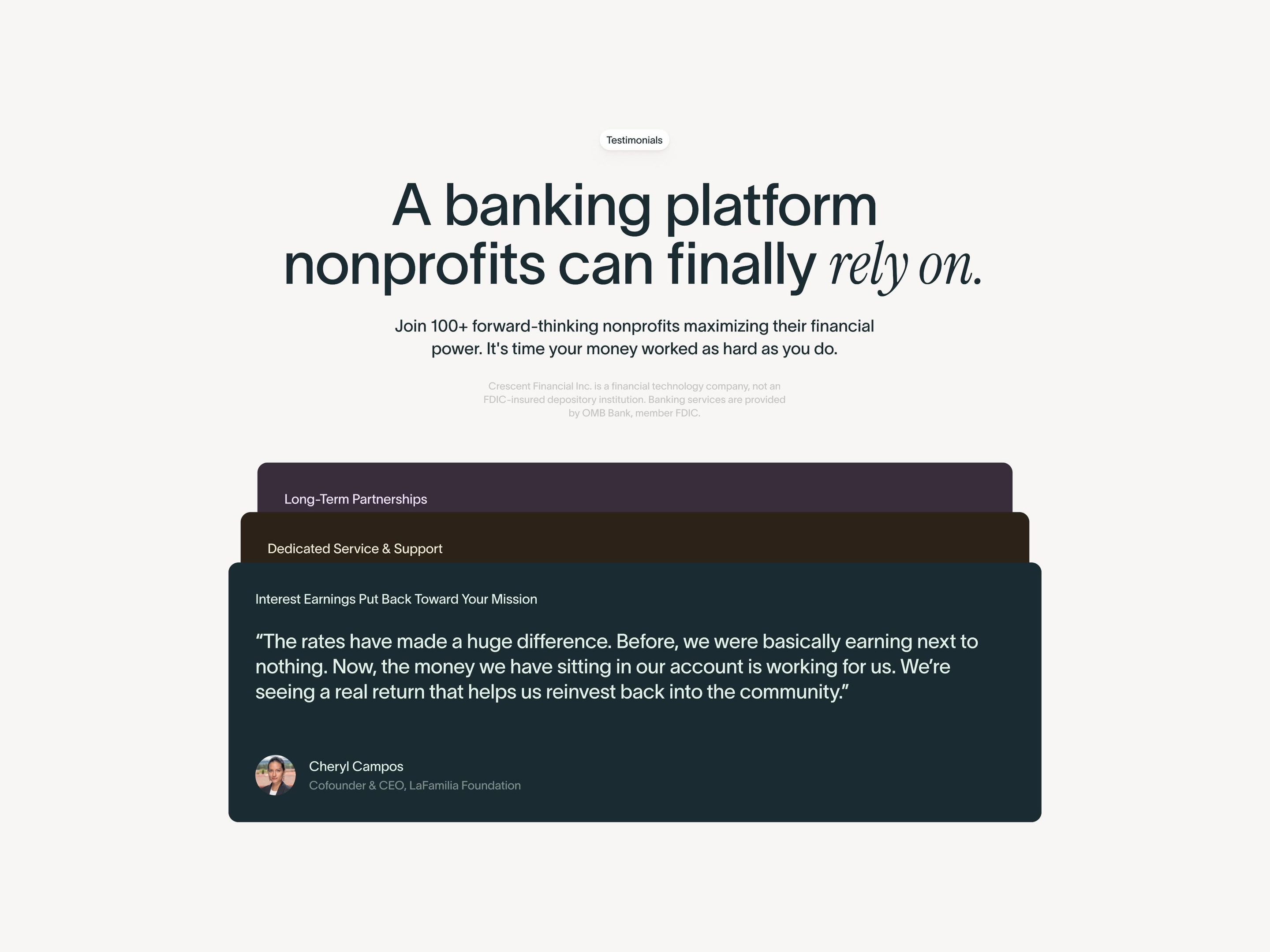 Banking Platform Testimonials Section