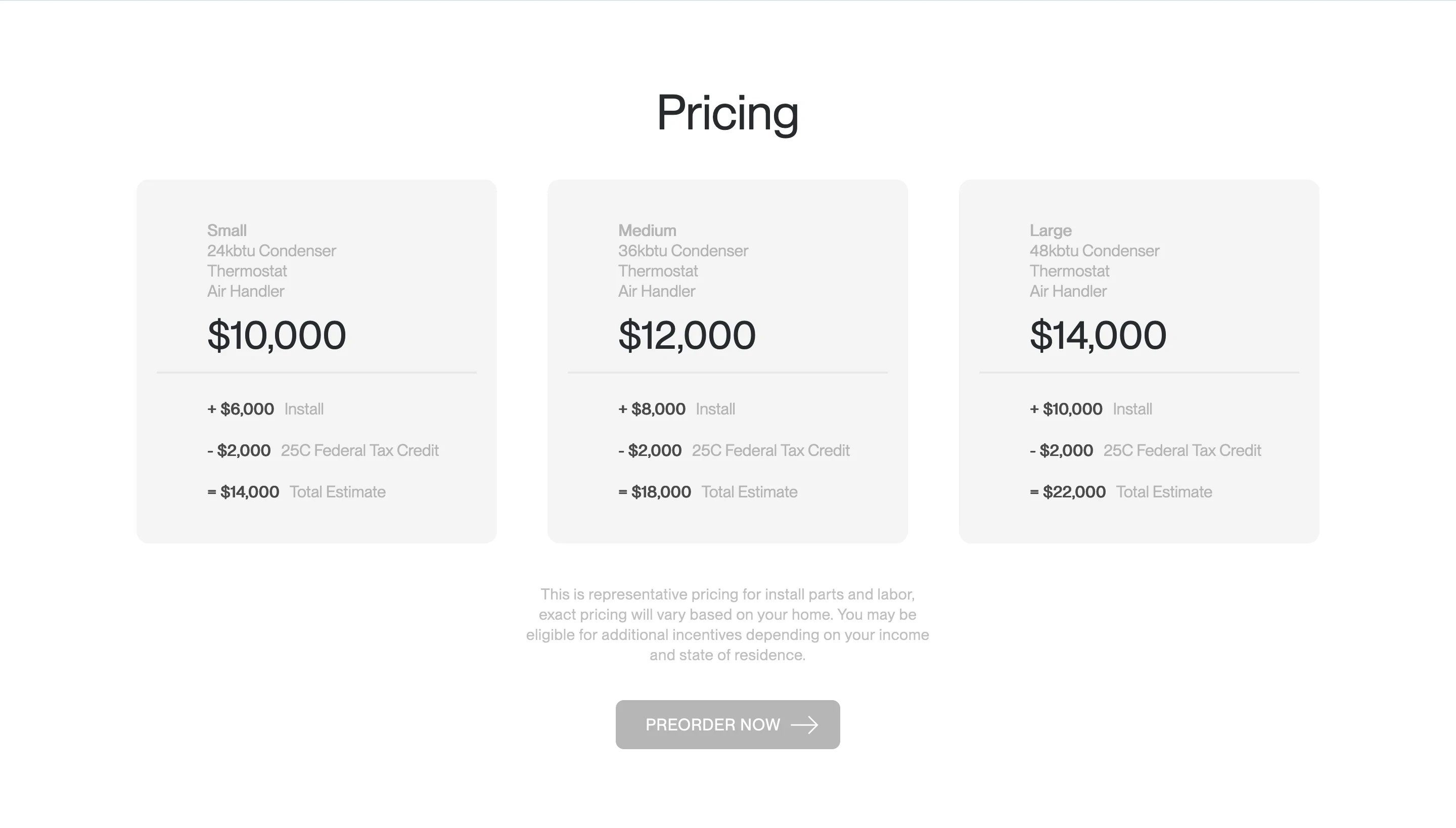 Electricair Home Page Section Pricing